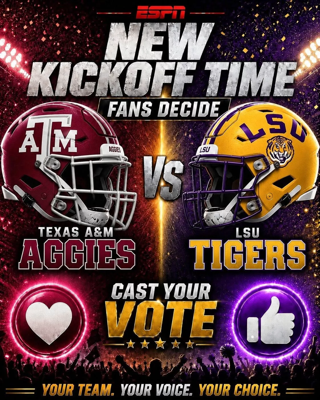 Cover Image for 🚨 NEW KICKOFF TIME: ESPN has just announced a major last-minute change to the broadcast schedule for the highly anticipated matchup between the Texas A&M Aggies and the LSU Tigers, and fans of both teams should pay close attention.