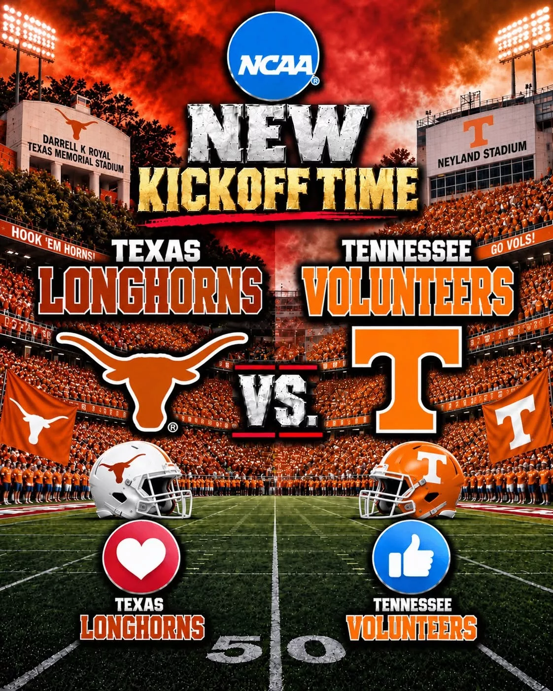 Cover Image for 🚨 BREAKING — KICKOFF TIME SUDDENLY CHANGED: ESPN has just put college football fans on high alert after announcing a major last-minute adjustment to the broadcast schedule for the highly anticipated showdown between the Texas Longhorns and Tennessee Volunteers.