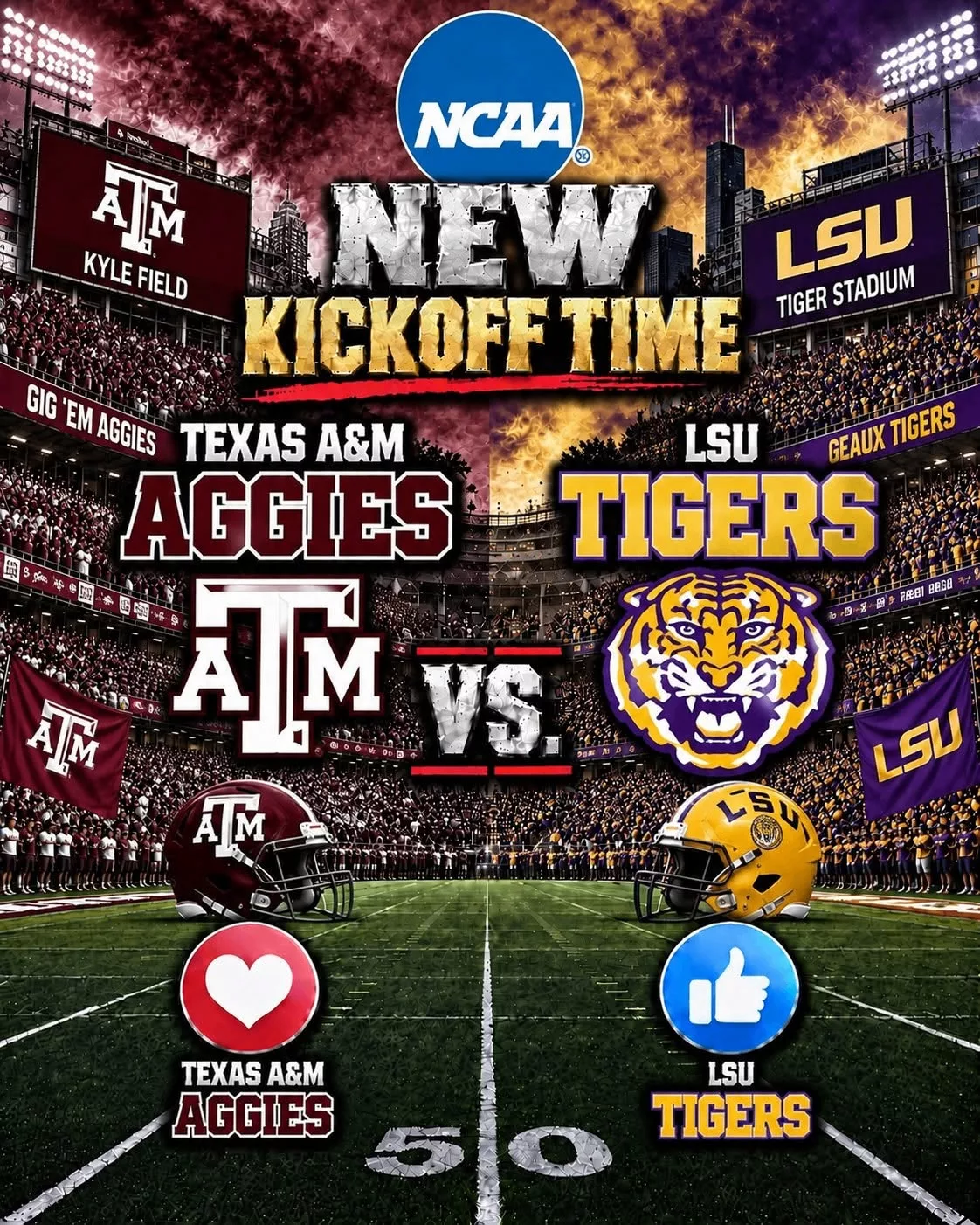 Cover Image for [🚨] BREAKING — KICKOFF TIME SUDDENLY CHANGED: ESPN has just put college football fans on high alert after announcing a major last-minute adjustment to the broadcast schedule for the highly anticipated showdown between the Texas A&M Aggies and LSU Tigers.