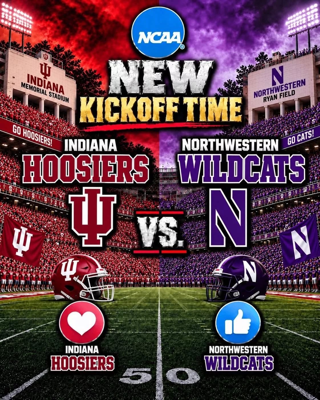 Cover Image for 🚨 BREAKING — KICKOFF TIME SUDDENLY CHANGED: ESPN has just put college football fans on high alert after announcing a major last-minute adjustment to the broadcast schedule for the highly anticipated showdown between the Indiana Hoosiers and Northwestern Wildcats.