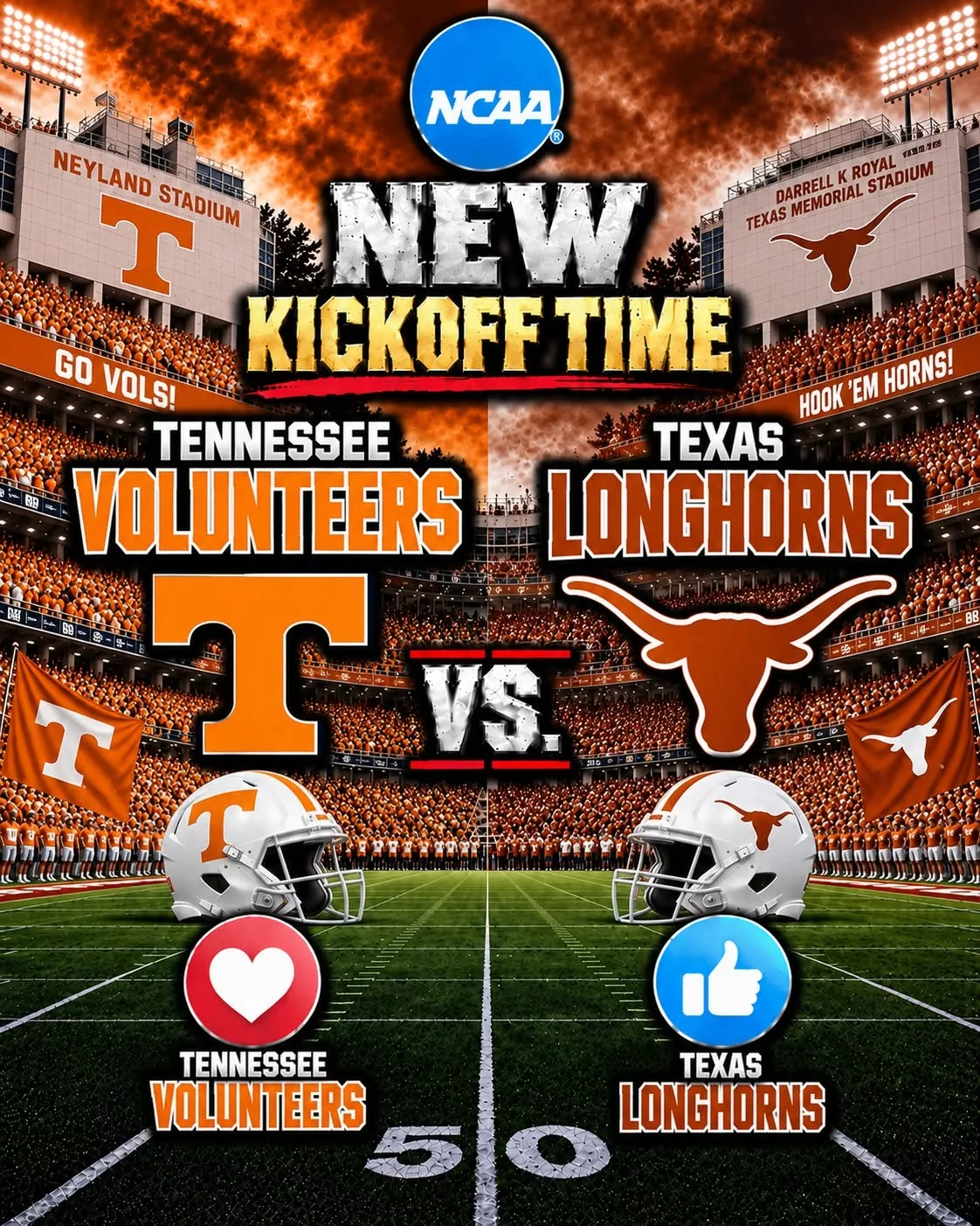 Cover Image for 🚨 BREAKING — KICKOFF TIME SUDDENLY CHANGED: ESPN has just put college football fans on high alert after announcing a major last-minute adjustment to the broadcast schedule for the highly anticipated showdown between the TENNESSEE VOLUNTEERS and TEXAS LONGHORNS.