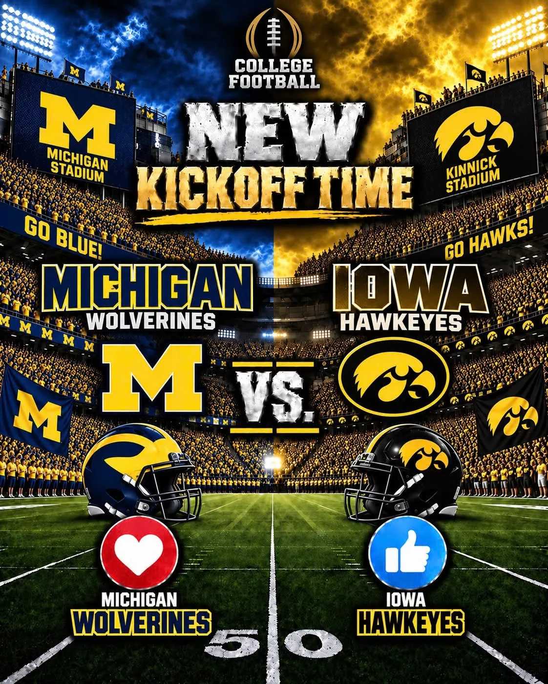 Cover Image for π¨ BREAKING β KICKOFF TIME SUDDENLY CHANGED: CBS has just put college football fans on high alert after announcing a major last-minute adjustment to the broadcast schedule for the highly anticipated showdown between the Michigan Wolverines and Iowa Hawkeyes.