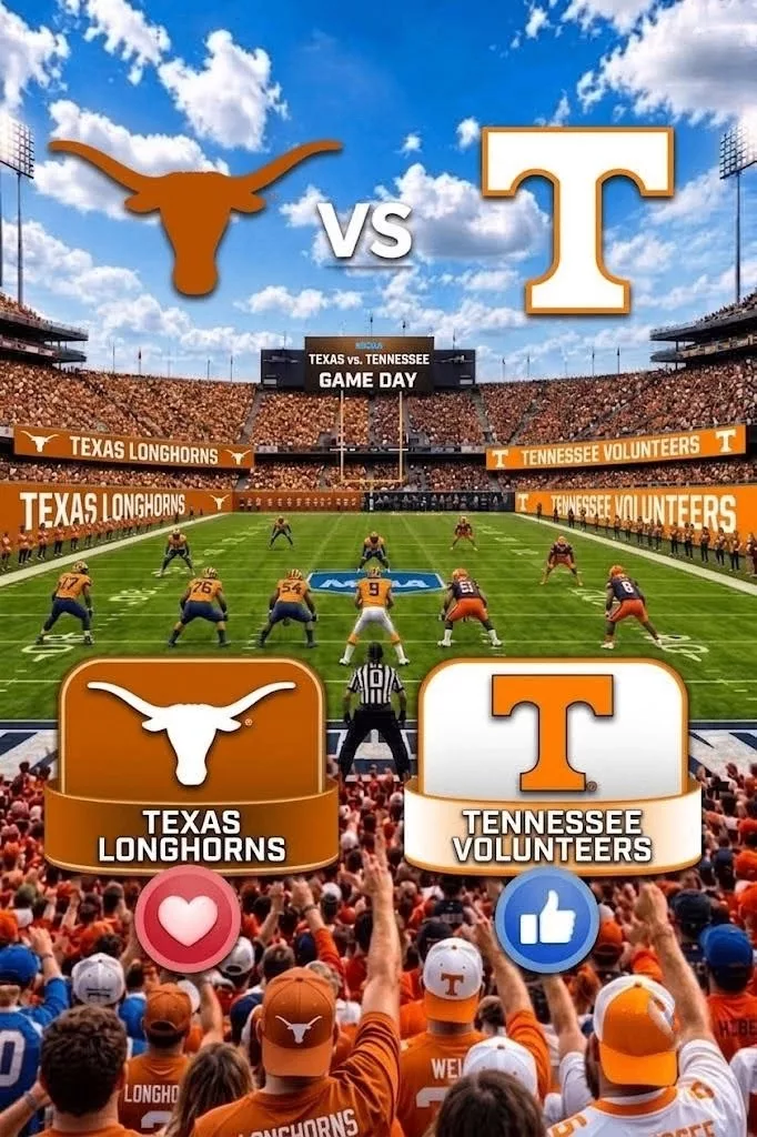 Cover Image for π¨ OFFICIAL BROADCAST UPDATE: Texas Longhorns vs. Tennessee Volunteers Set for Prime Time π