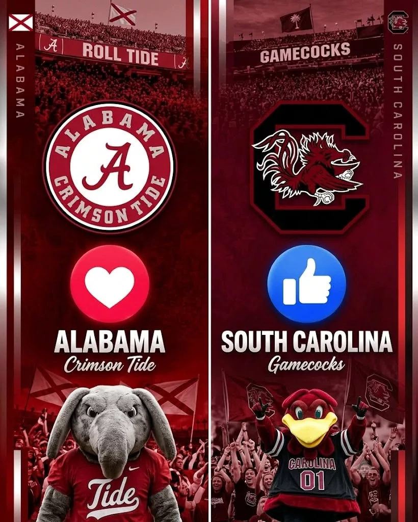 Cover Image for π¨ OFFICIAL BROADCAST UPDATE: ALABAMA CRIMSON TIDE VS. SOUTH CAROLINA GAMECOCKS SET FOR SATURDAY NIGHT π