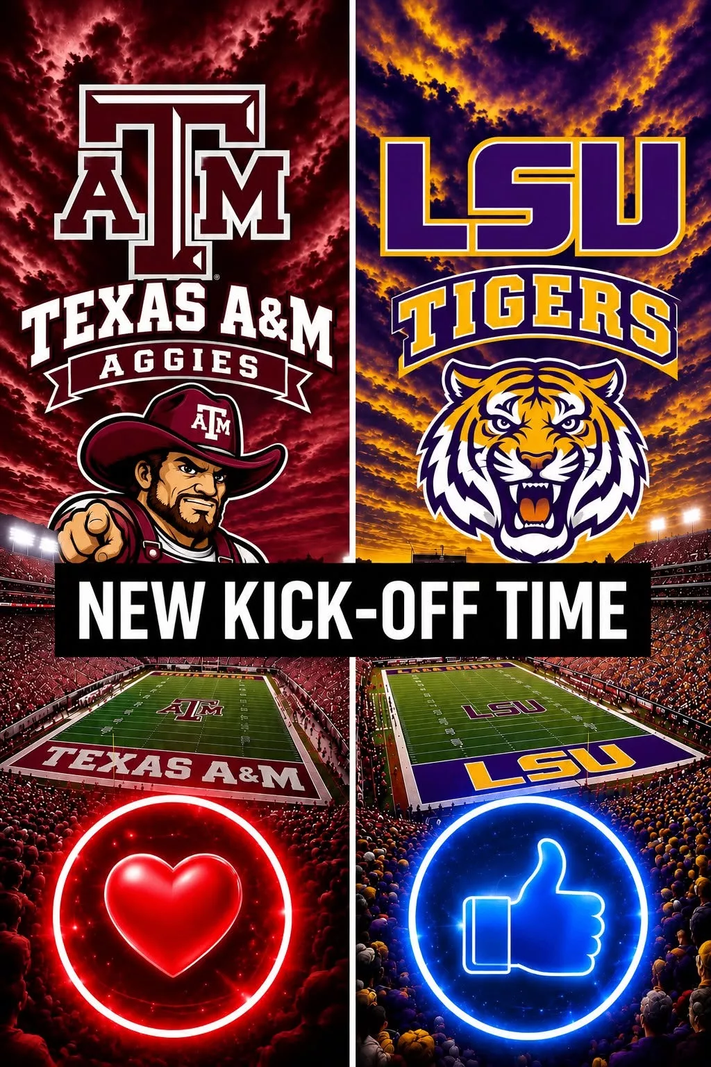 Cover Image for 🔥 “CANCEL YOUR SATURDAY PLANS!” — COLLEGE FOOTBALL DROPS A SCHEDULE BOMB: Texas A&M Aggies vs. LSU Tigers Set to Shake the Season 🔥