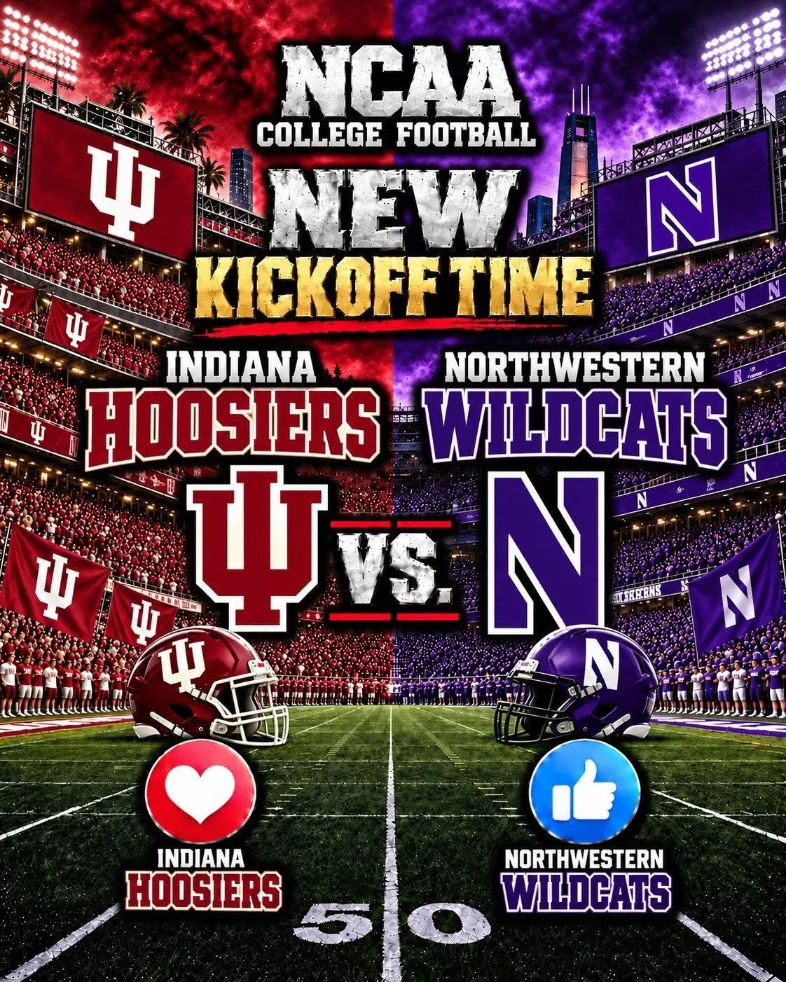 Cover Image for BREAKING — KICKOFF TIME SUDDENLY CHANGED: Big Ten and college football fans are on high alert following a major last-minute adjustment to the broadcast schedule for the highly anticipated showdown between the Indiana Hoosiers and Northwestern Wildcats.