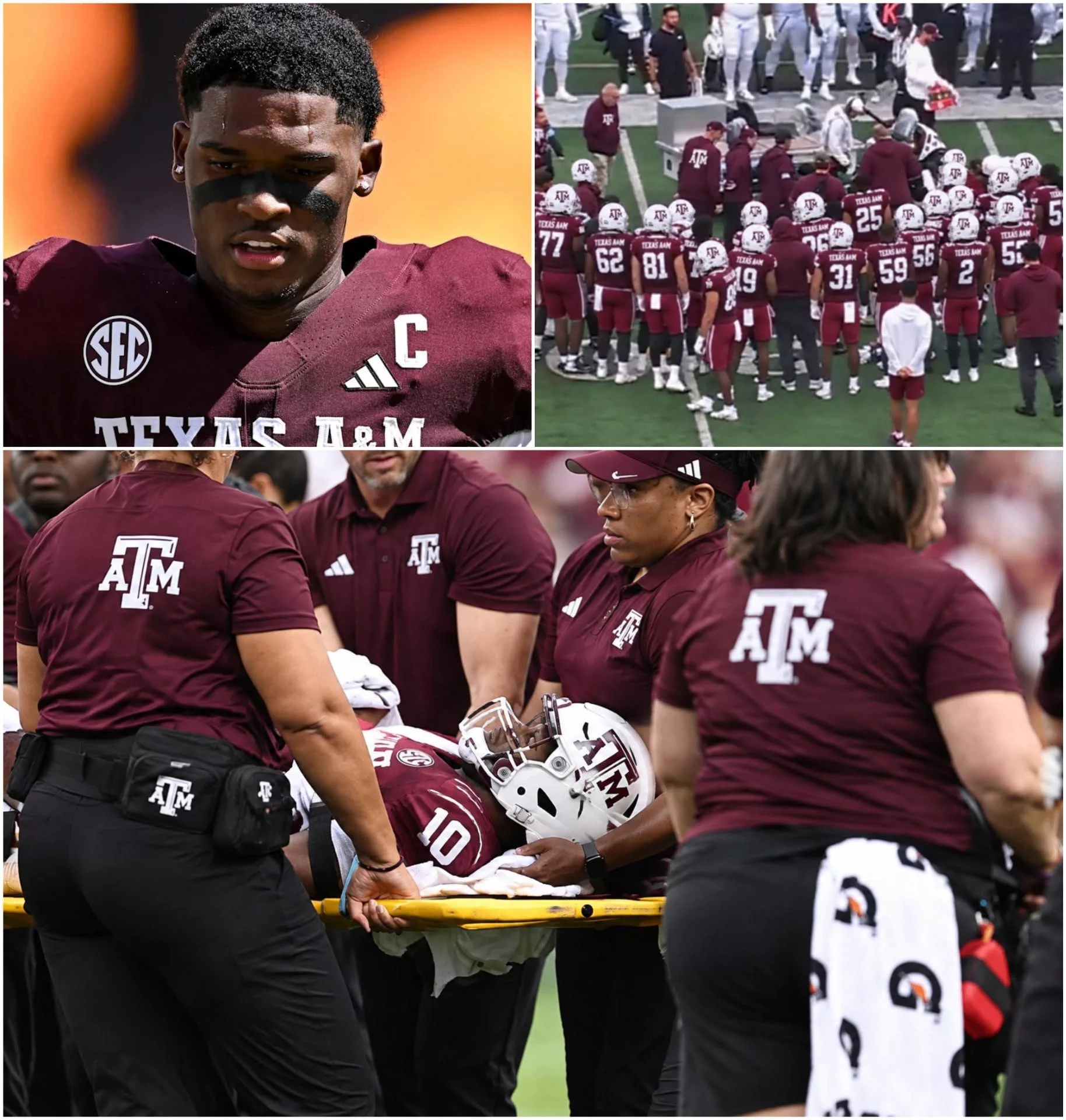 Cover Image for Marcel Reed was carted off after taking a late hit while sliding in the second half of Texas A&M’s game against the LSU Tigers, and an LSU defender was ejected for targeting. Reed was then transported by ambulance to a hospital for further evaluation.