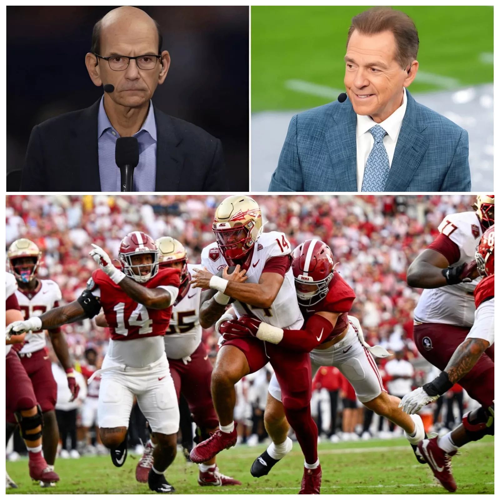 Cover Image for The ESPN studio turned into a “war zone” on Saturday night when Paul Finebaum and Nick Saban clashed over the Alabama Crimson Tide’s dramatic 50–36 victory over Florida State, and what started as routine postgame analysis quickly became one of the most intense on-air moments of the night.