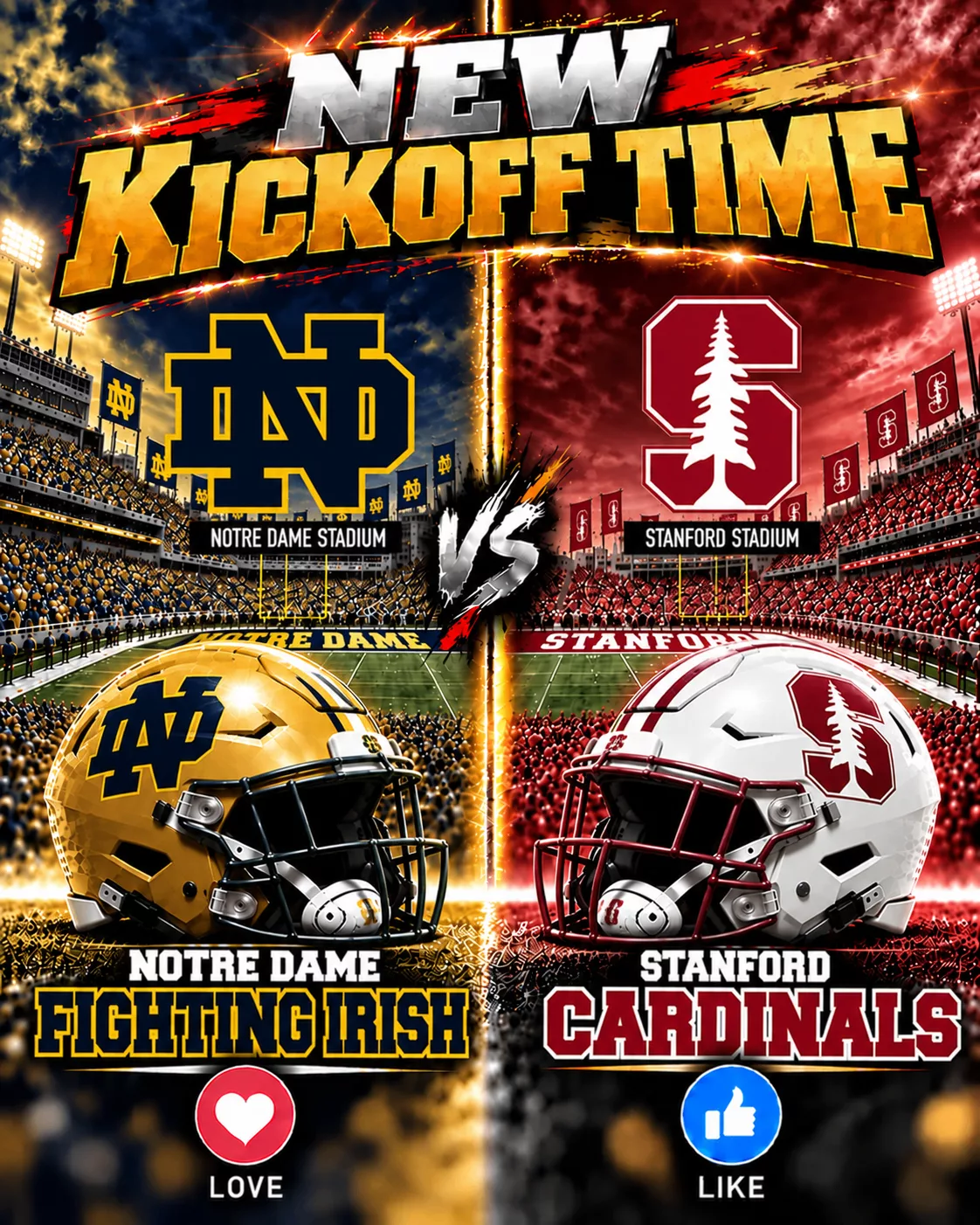 Cover Image for BREAKING — KICKOFF TIME SUDDENLY CHANGED: SCHEDULE ADJUSTED FOR THE CLASSIC SHOWDOWN BETWEEN NOTRE DAME FIGHTING IRISH AND STANFORD CARDINAL