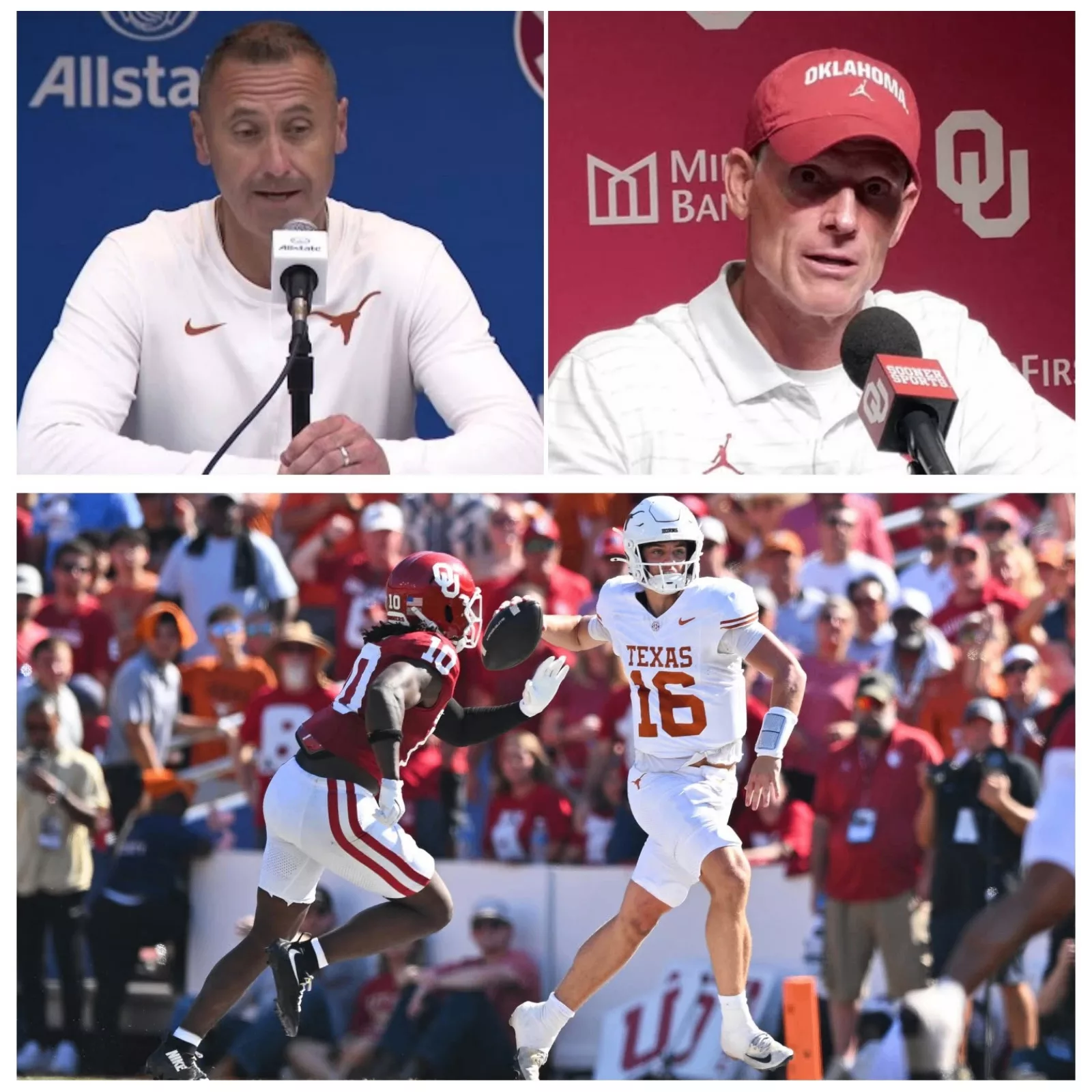 Cover Image for 🚨 POSTGAME CONTROVERSY: Texas Longhorns’ 24–27 Loss to the Oklahoma Sooners Sparks Heated Debate as Steve Sarkisian Voices His Frustration — Then Brent Venables Fires Back With a Cold 15-Word Response!