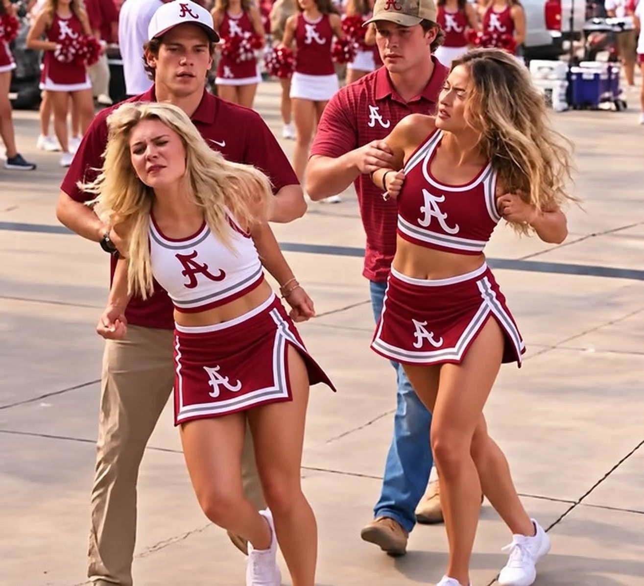 Cover Image for Female 𝘼𝙡𝙖𝙗𝙖𝙢𝙖 𝘾𝙧𝙞𝙢𝙨𝙤𝙣 𝙏𝙞𝙙𝙚 Cheerleaders Were Allegedly Caught Thro.wing Down During a Wild College Football Tail.gate B.rawl [VIDEO]