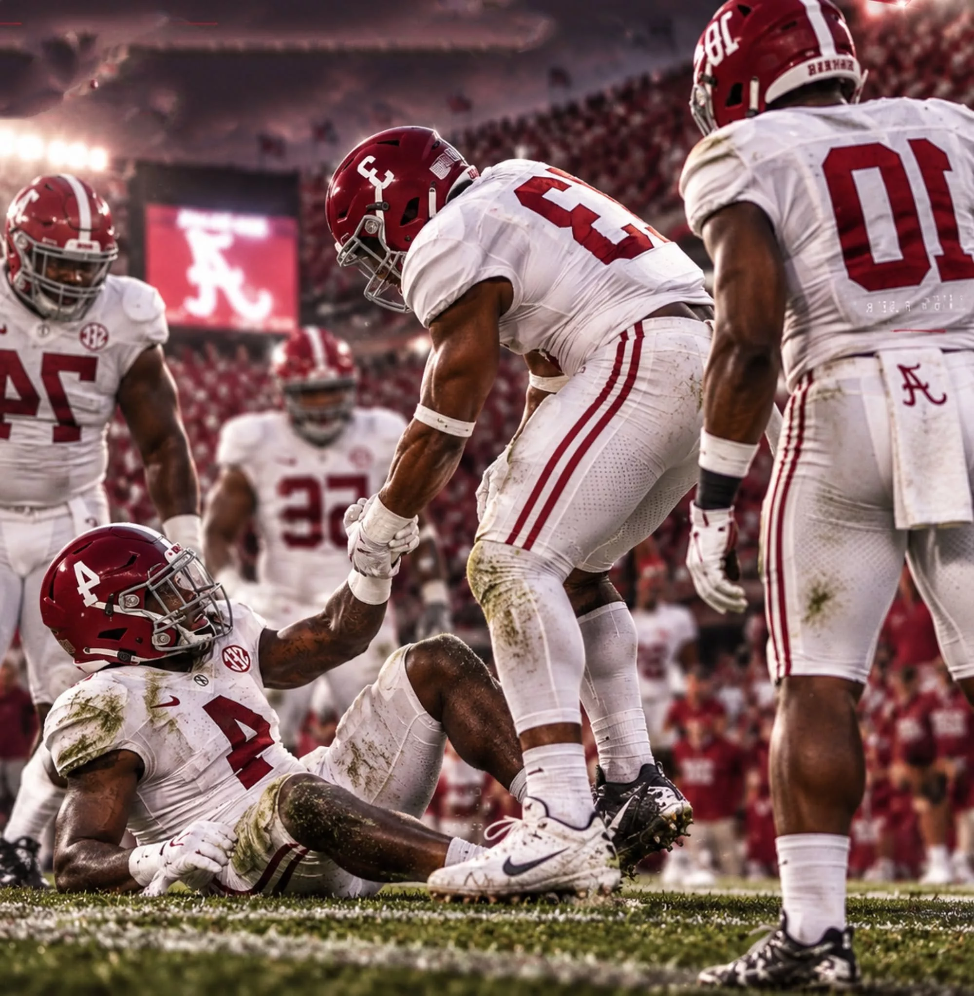 Cover Image for Horrifying video shows Alabama Crimson Tide punter’s arm snapping in half after being hit in the head by a flying knee while attempting to make a tackle [VIDEO]