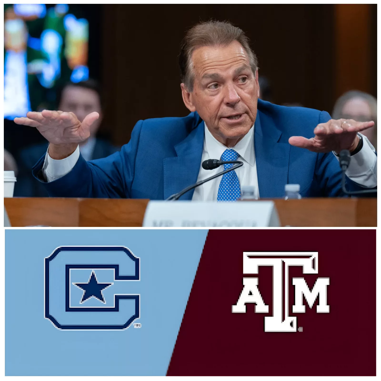 Cover Image for Nick Saban offered a bold analysis and score prediction ahead of the Texas A&M Aggies vs. The Citadel Bulldogs game…