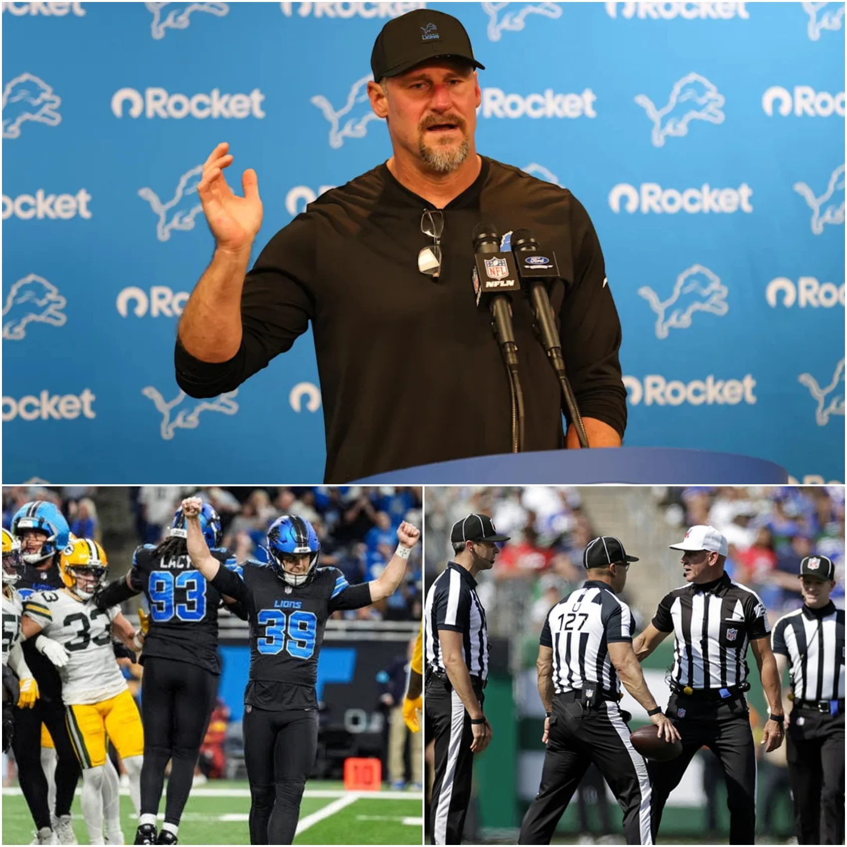Cover Image for 🚨 BREAKING NEWS: Dan Campbell’s Explosive Four-Word Message Takes Center Stage Amid Officiating Controversy After Detroit Lions’ Thrilling 20–17 Victory Over Green Bay Packers