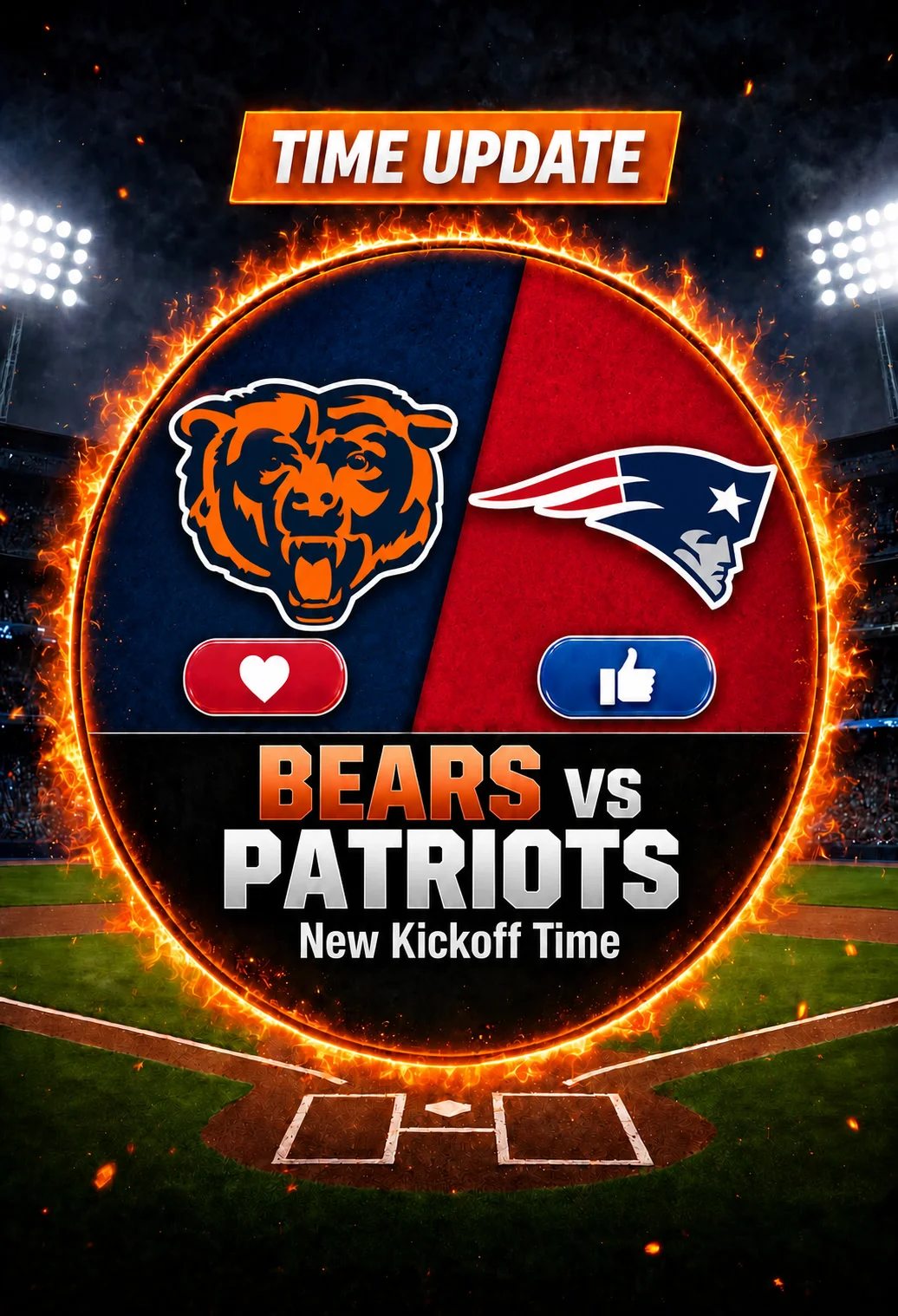 Cover Image for 🏈🔥 TIME UPDATE: Chicago Bears vs. New England Patriots at Soldier Field — Official Kickoff Time Confirmed as Two Rising NFL Contenders Prepare for a Prime-Time Showdown!