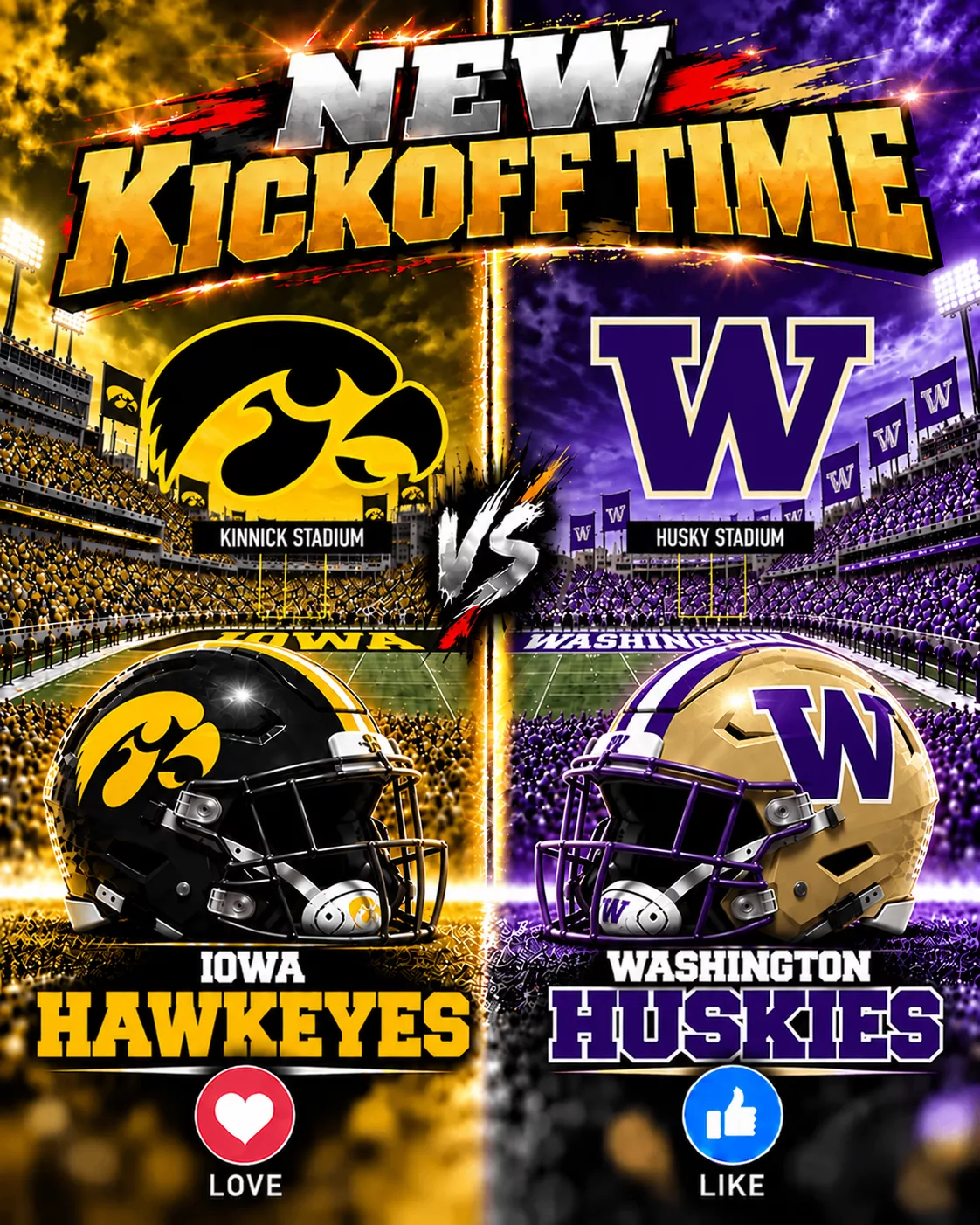 Cover Image for BREAKING — KICKOFF TIME SUDDENLY CHANGED: SCHEDULE ADJUSTED FOR THE BIG TEN SHOWDOWN BETWEEN IOWA HAWKEYES AND WASHINGTON HUSKIES