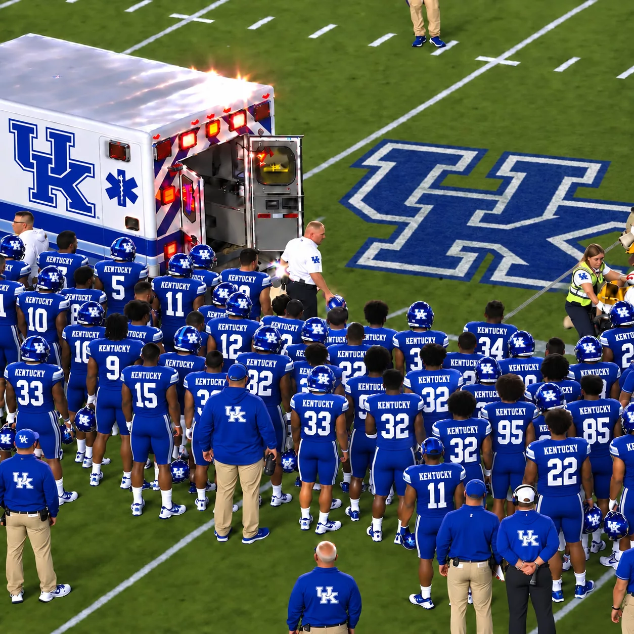 Cover Image for 🚨 TERRIFYING SCENE ON THE FOOTBALL FIELD: Ambulance Rushes Onto Field for KENTUCKY WILDCATS Star [VIDEO]