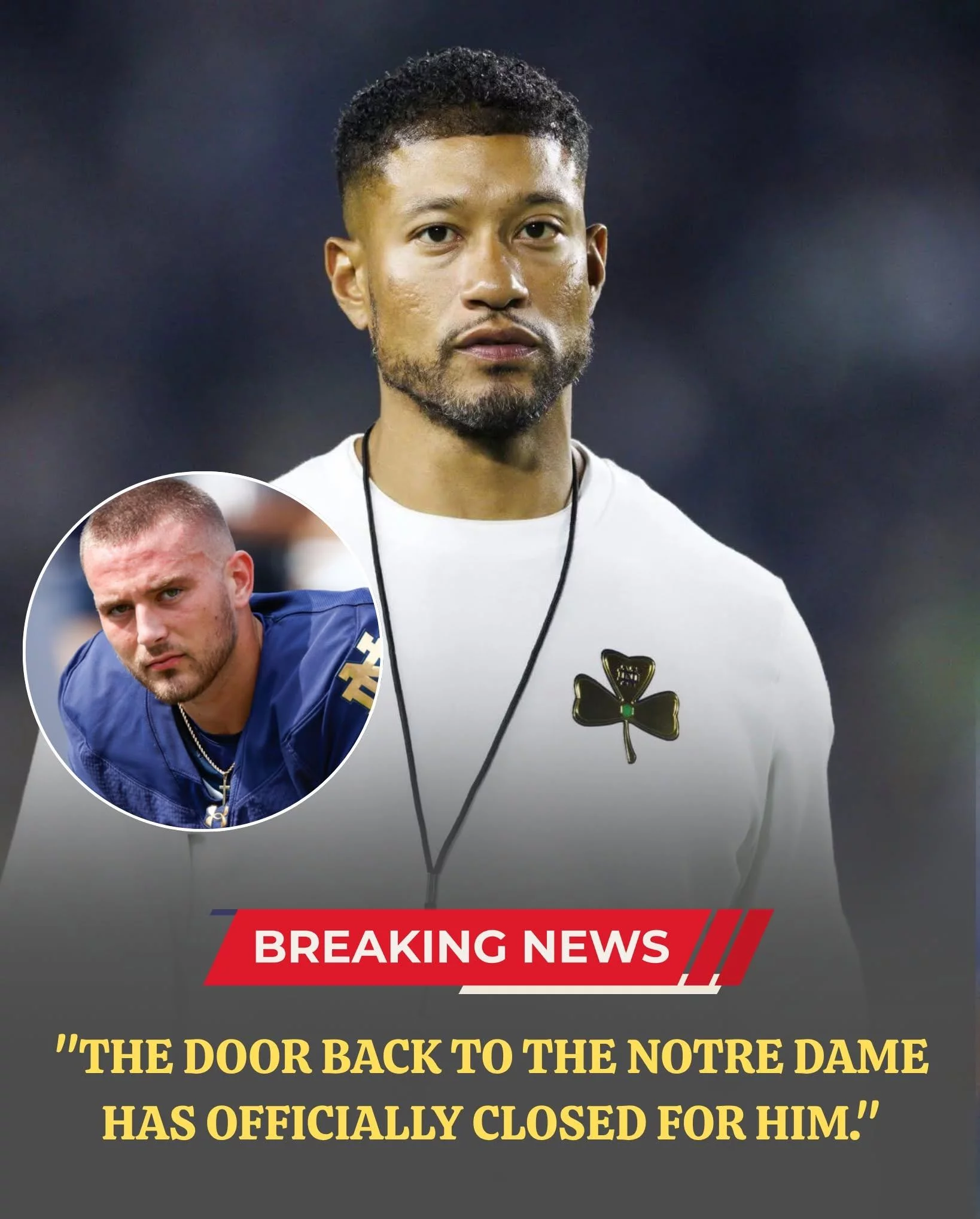 Cover Image for Notre Dame Fighting Irish head coach Marcus Freeman has sent shockwaves through the college football world after reportedly confirming that a player has been removed from the Notre Dame Fighting Irish football team and will no longer have any chance of returning.
