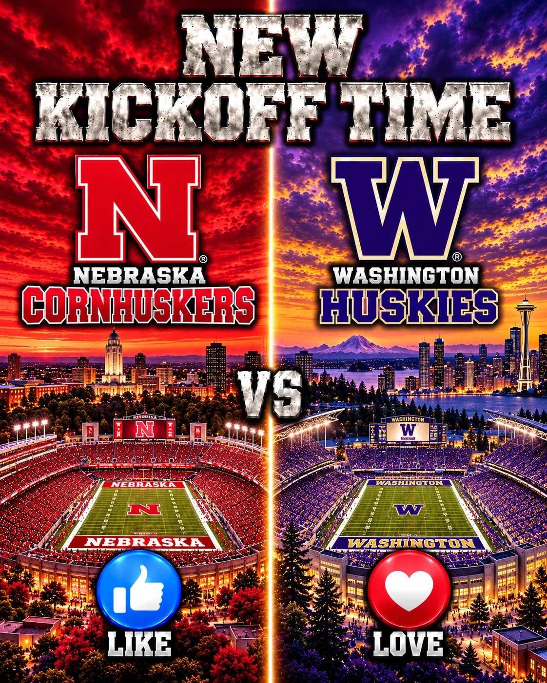 Cover Image for 🔥 “CANCEL YOUR SATURDAY PLANS!” — COLLEGE FOOTBALL DROPS A SCHEDULE BOMB: NEBRASKA CORNHUSKERS vs. WASHINGTON HUSKIES Set to Shake the Season! 🏈🚨