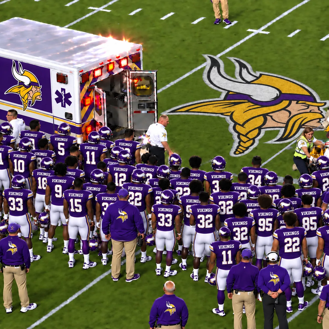 Cover Image for 🚨 TERRIFYING SCENE ON THE FOOTBALL FIELD: AMBULANCE RUSHES ONTO FIELD FOR MINNESOTA VIKINGS STAR [VIDEO]