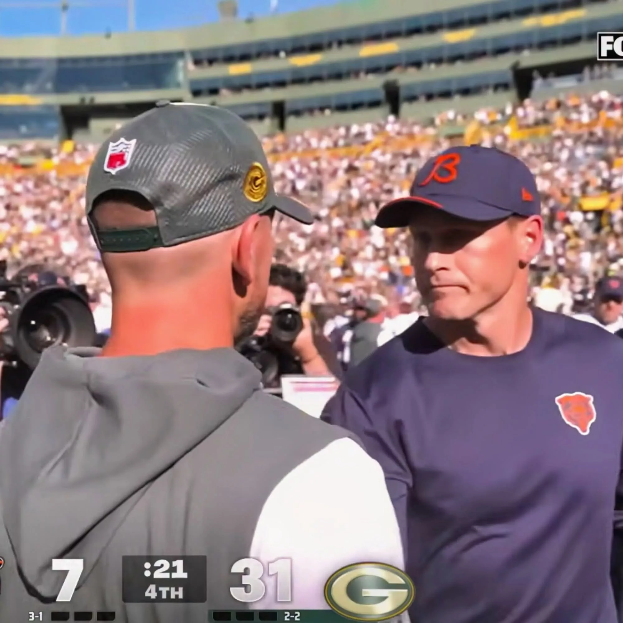 Cover Image for FOX Cameras Were Ready For Ben Johnson & Matt LaFleur’s Postgame Handshake — These 2 Clearly Hate Each Other [VIDEO]