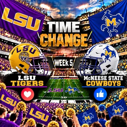 Cover Image for 🚨🏈 TIME UPDATE: LSU TIGERS VS. McNEESE COWBOYS SET FOR SATURDAY NIGHT IN DEATH VALLEY — HERE’S EVERYTHING FANS NEED TO KNOW