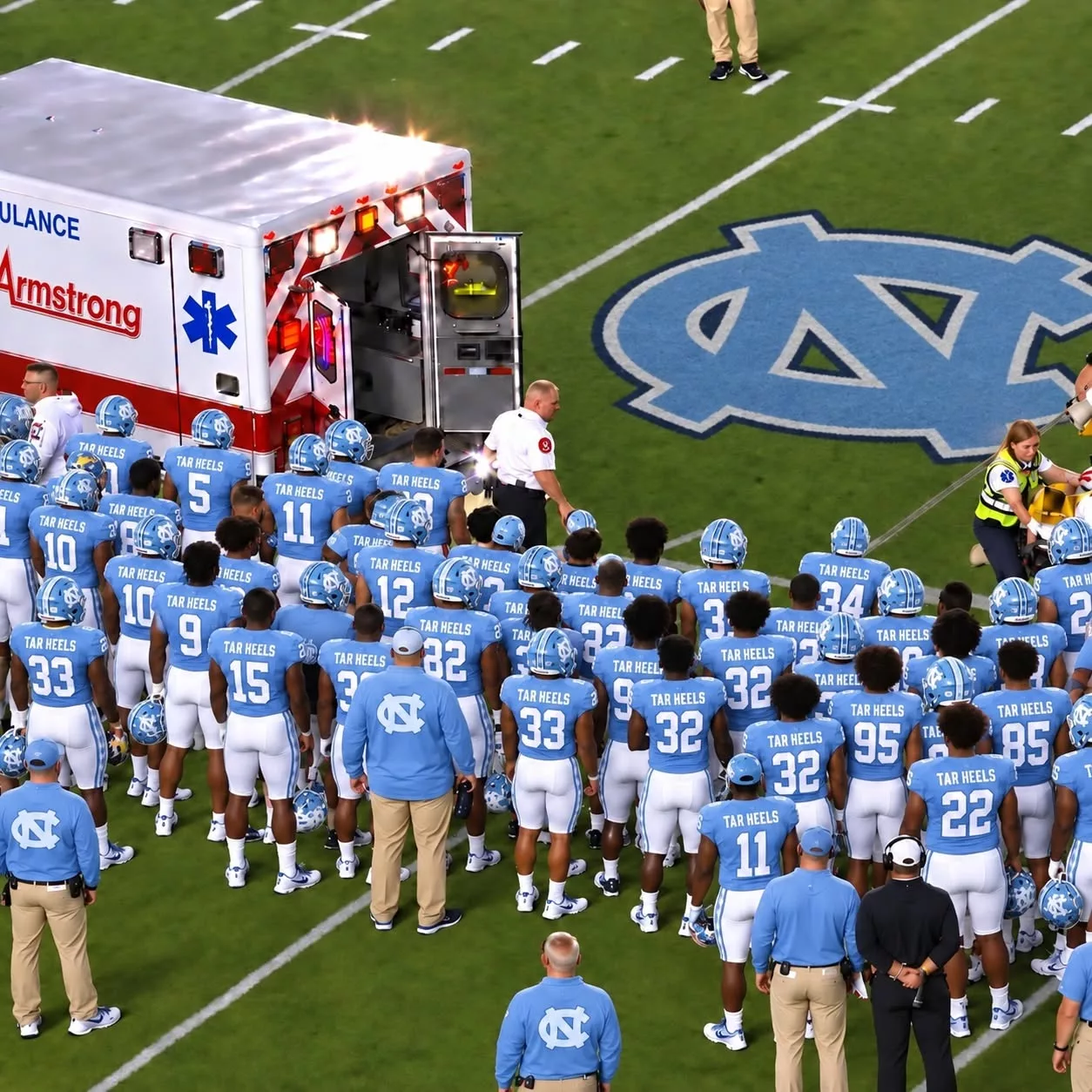 Cover Image for 🚨 🏈 “CHAPEL HILL TERROR!” Stunned Silence Falls Over the Stadium as an Ambulance Rushes Onto the Field for a North Carolina Tar Heels Star in a Harrowing Medical Emergency! 🎽⚠️🏥