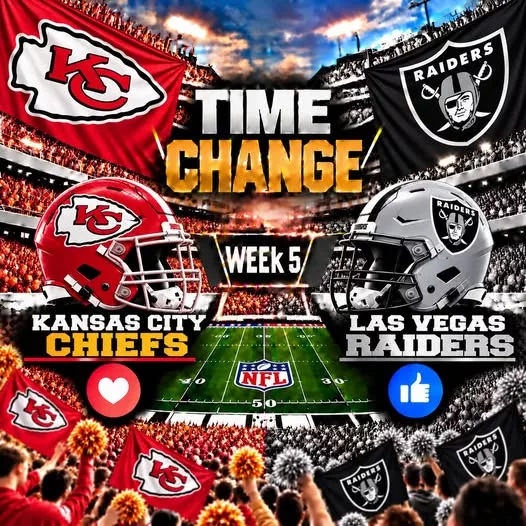 Cover Image for 🚨🏈 TIME UPDATE: KANSAS CITY CHIEFS VS. LAS VEGAS RAIDERS BROADCAST DETAILS ARE SET — HERE’S EVERYTHING FANS NEED TO KNOW
