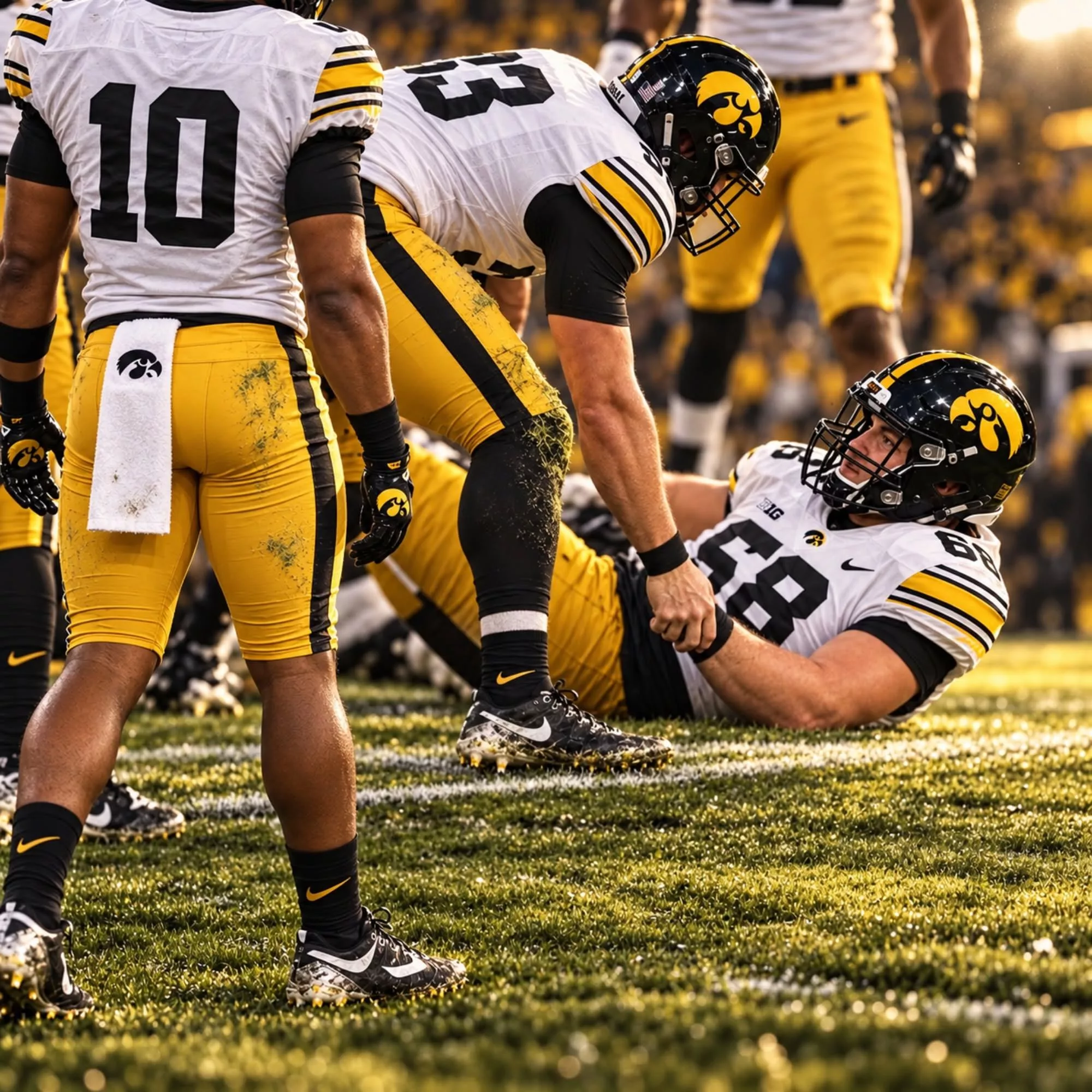 Cover Image for Horrifying video shows Iowa Hawkeyes punter’s arm snapping in half after being hit in the head by a flying knee while attempting to make a tackle [VIDEO]