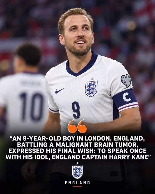Cover Image for 💔⚽ AN 8-YEAR-OLD BOY’S FINAL WISH WAS TO SPEAK TO HARRY KANE — BUT THE ENGLAND CAPTAIN’S REPORTED RESPONSE LEFT EVERYONE WONDERING WHAT HAPPENED NEXT… 😢❤️ In London, a young football fan reportedly facing a devastating battle with a malignant brain tumour had one heartfelt wish: to speak to his hero, England captain Harry Kane. During his long hospital stay, Kane’s goals and unforgettable moments in an England shirt had given the boy something precious to hold on to — hope, happiness, and reasons to smile. When news of the child’s wish allegedly reached the football star, the story took an emotional turn. Reports claim Kane did more than simply answer the call, leaving the family and hospital staff deeply moved. What happened next? The details of this touching story still need independent confirmation, but its message is powerful: sometimes, the greatest impact a football star can make has nothing to do with scoring goals. 💔🦁