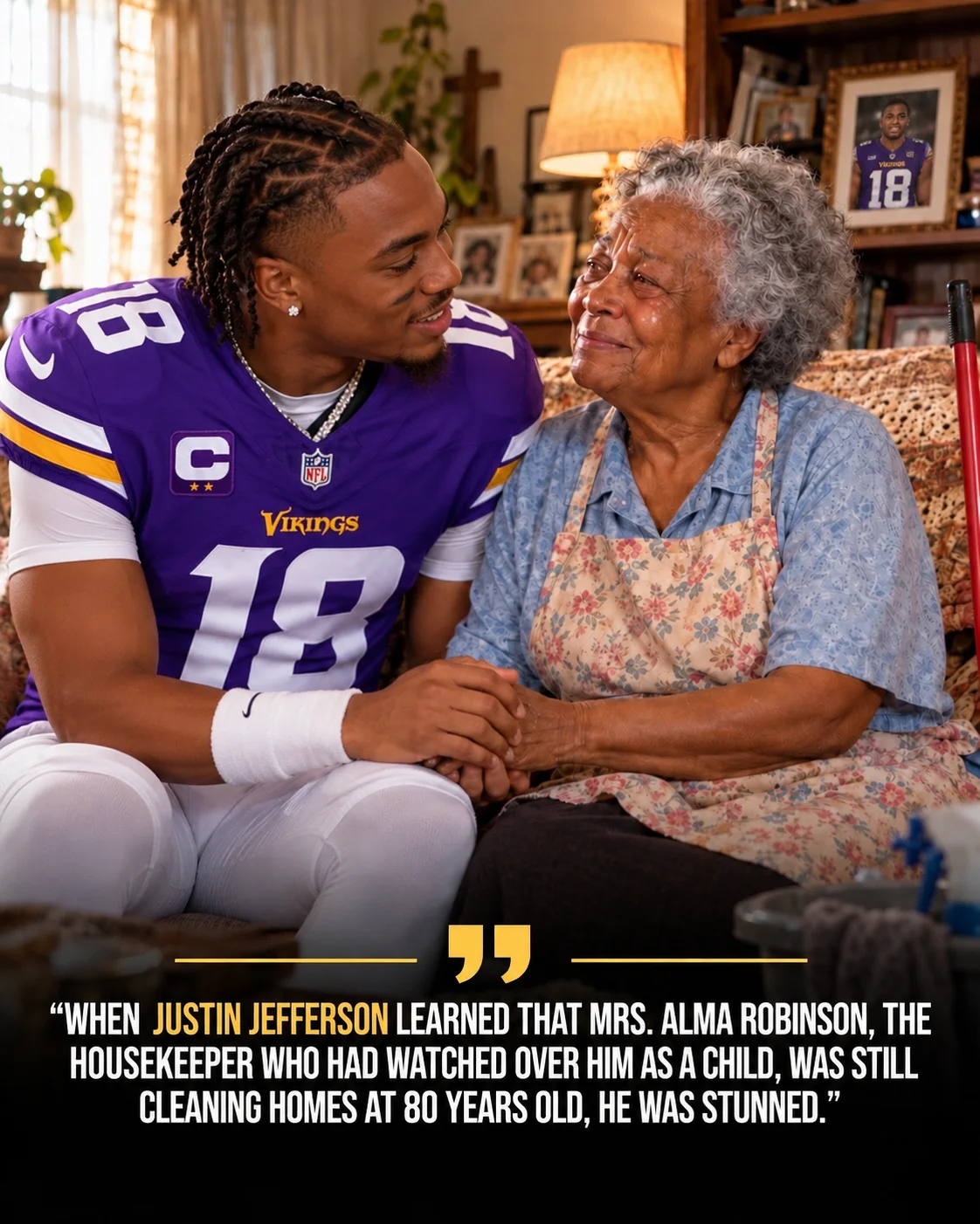 Cover Image for ❤️ Justin Jefferson’s Childhood Housekeeper Is Still Cleaning Homes at 80 — What He Does Next Will Melt Your Heart