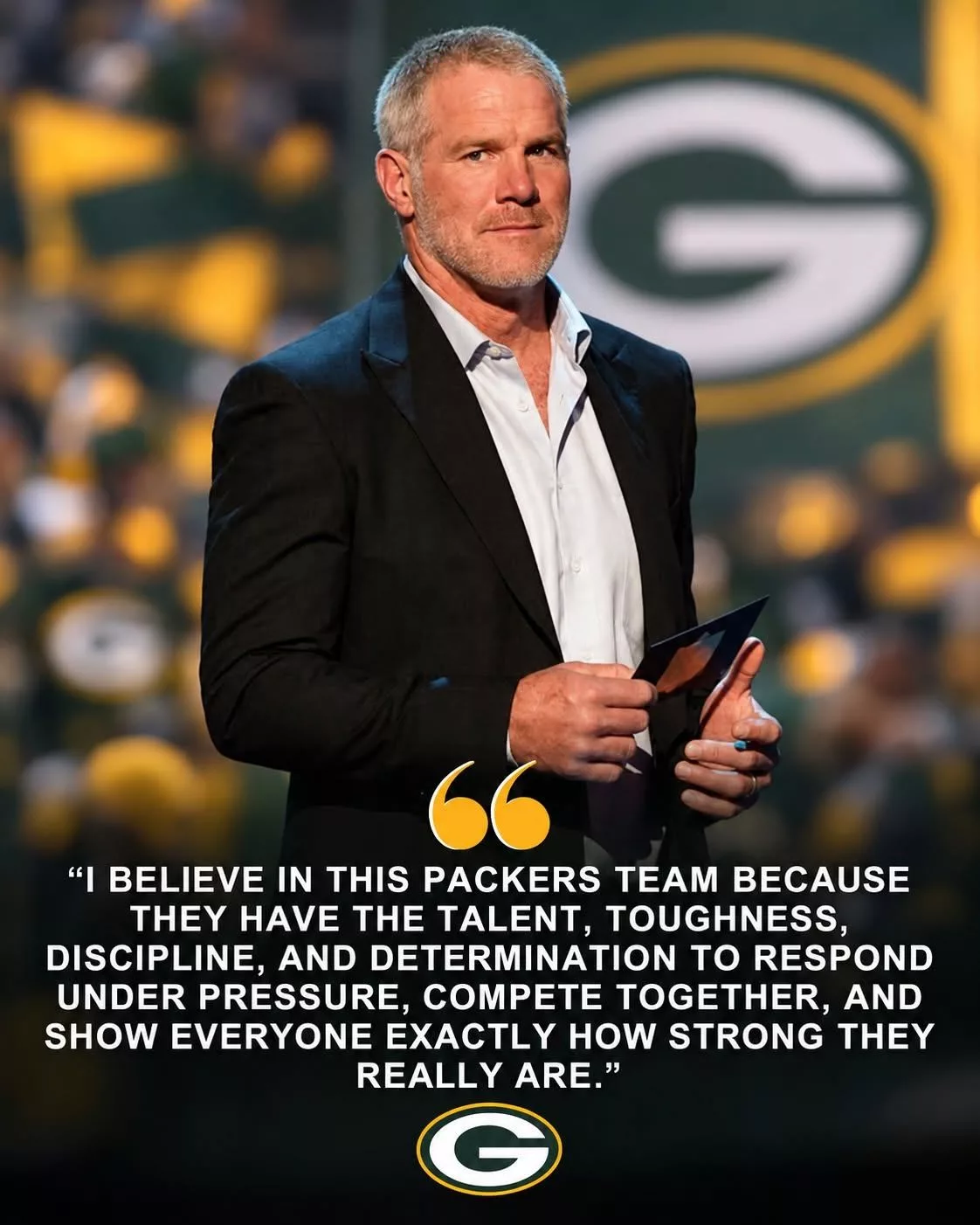 Cover Image for Brett Favre confirmed he will be attending the Green Bay Packers’ game against the Chicago Bears to watch the Packers, along with a strong statement about the strength of his former team…. 👇 Full details in the comments below!