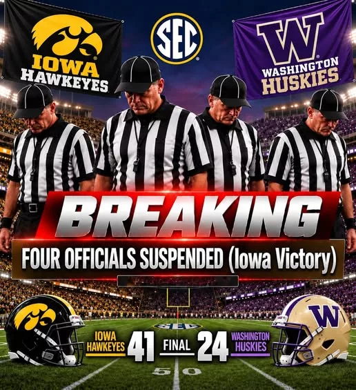 Cover Image for 🚨 BIG TEN OFFICIATING BOMBSHELL? Four Officials Reportedly Suspended After Iowa’s 41–24 Victory Over Washington — But the Truth Behind the Alleged Controversy Raises Serious Questions