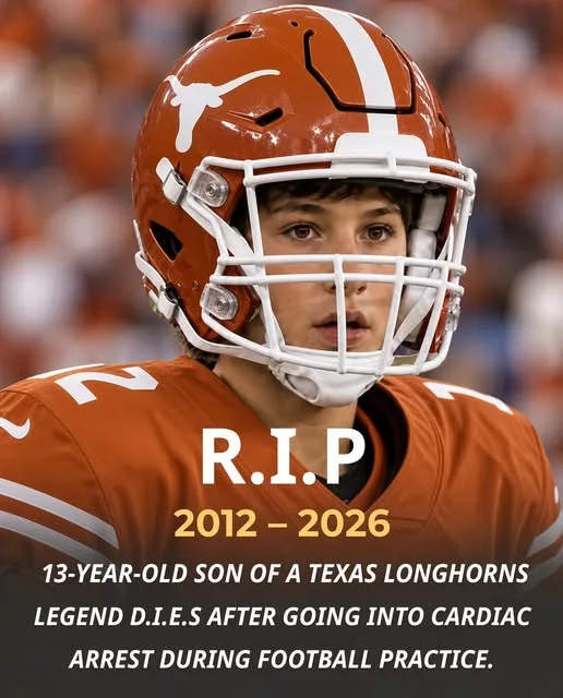 Cover Image for 💔 SAD NEWS: The 13-year-old son of a Texas Longhorns football legend dies after going into cardiac arrest during football practice.
