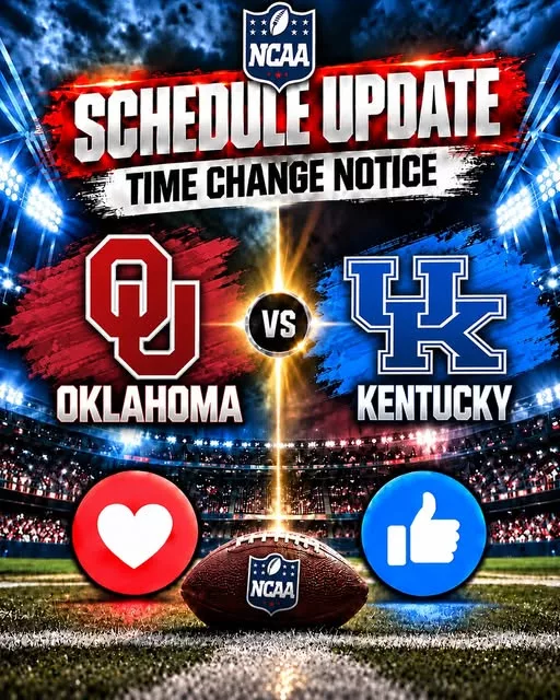Cover Image for π¨ SCHEDULE UPDATE: OKLAHOMA SOONERS vs. KENTUCKY WILDCATS β GAME TIME CHANGE NOTICE! ππ₯ SEC Confirms Primetime Kickoff as Huge Conference Showdown Takes Center Stage!