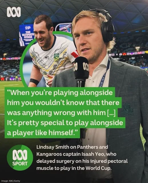 Cover Image for 🚨🏉 PANTHERS & KANGAROOS STAR LINDSAY SMITH OPENS UP ABOUT CAPTAIN ISAAH YEO — AND FANS WILL WANT TO HEAR THIS! 👀🔥  Lindsay Smith has shared his thoughts on Penrith Panthers and Australian Kangaroos captain Isaah Yeo, sparking fresh interest in the qualities that make Yeo such a respected figure in rugby league.  Known for his work ethic, consistency, and leadership, Yeo has become a central presence at club and international level. But what does it really mean to play alongside a captain who sets the standard both on and off the field?  Smith’s perspective offers an intriguing opportunity to look beyond the headlines and understand the influence a leader can have inside a team. Is it Yeo’s performances, his attitude at training, or the way he brings teammates together that leaves the strongest impression?  The details of Smith’s comments matter—and they could reveal a different side of the Panthers skipper.  👇 Panthers fans, what makes Isaah Yeo such a special leader? 🖤💛