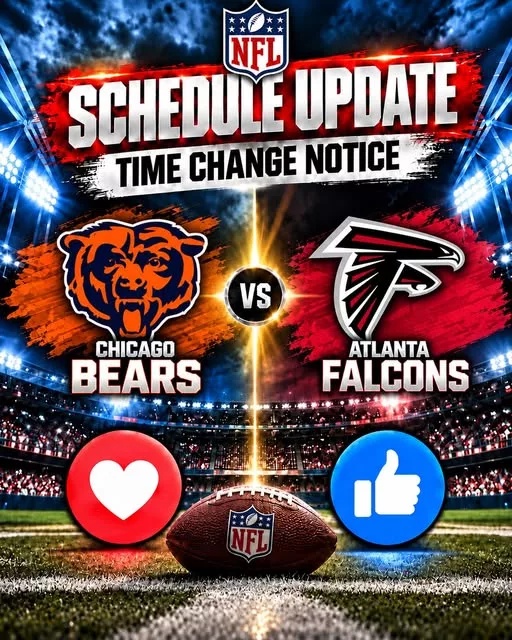 Cover Image for π¨ SCHEDULE UPDATE: CHICAGO BEARS vs. ATLANTA FALCONS β GAME TIME CHANGE NOTICE! ππ₯ Fans Urged to Check Kickoff Details Ahead of Crucial Week 6 NFL Showdown!