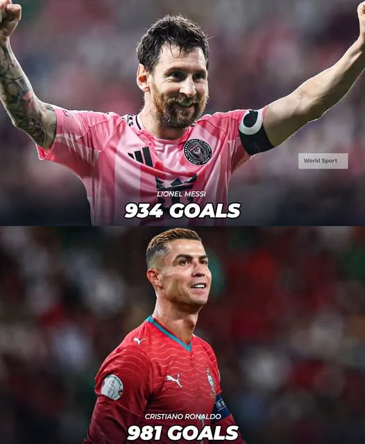 Cover Image for 🔥 A BATALHA FINAL PELO TRONO DOS GOLOS ESTÁ A AQUECER!  Lionel Messi está a acelerar como nunca, e a distância para Cristiano Ronaldo está a diminuir de forma impressionante! 🇦🇷👑 Com 931 golos na carreira, o argentino está agora a apenas 48 de CR7, que continua no topo com 979 golos.  Antes do Mundial, a diferença era de 62 golos. Agora, a corrida ganhou uma nova dimensão, alimentando uma pergunta que milhões de adeptos já fazem: estará Messi a preparar a maior reviravolta da história do futebol?  Do outro lado, o comandante português continua determinado a proteger o seu legado e a alcançar a marca histórica dos 1.000 golos.  Será esta a última dança entre dois gigantes, ou Ronaldo ainda tem uma última surpresa preparada? O mundo inteiro está a observar! ⚽🔥