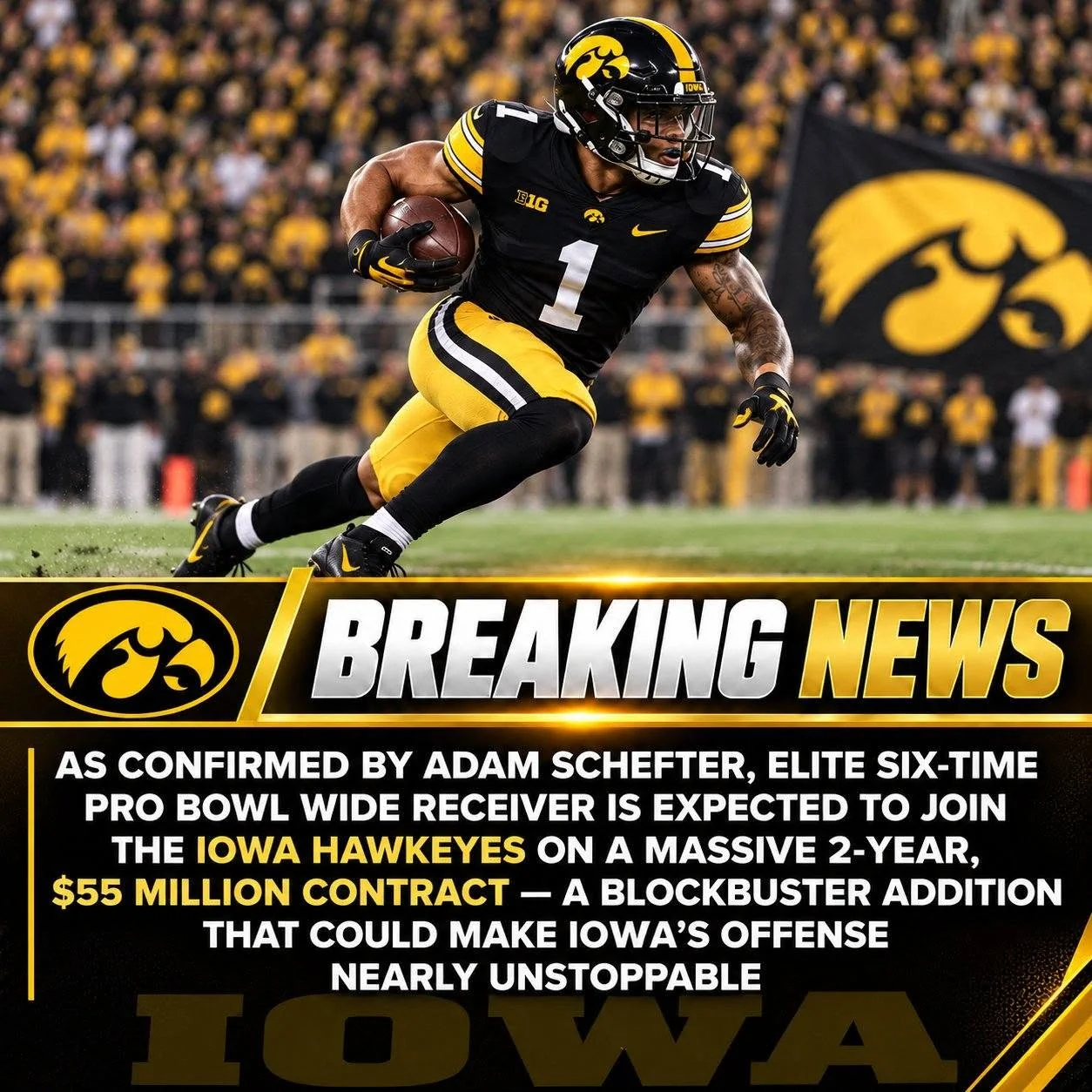 Cover Image for đ¨ BREAKING: Elite Six-Time Pro Bowl Wide Receiver Linked to Iowa Hawkeyes in Stunning 2-Year, $55 Million Deal! âŤđđĽ