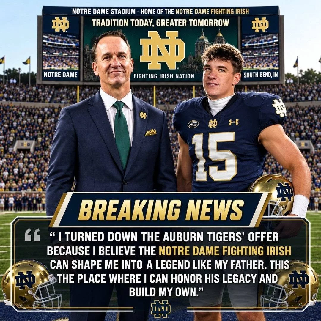 Cover Image for Hall of Famerâs Son Reportedly Turns Down Auburn for Notre Dame Path