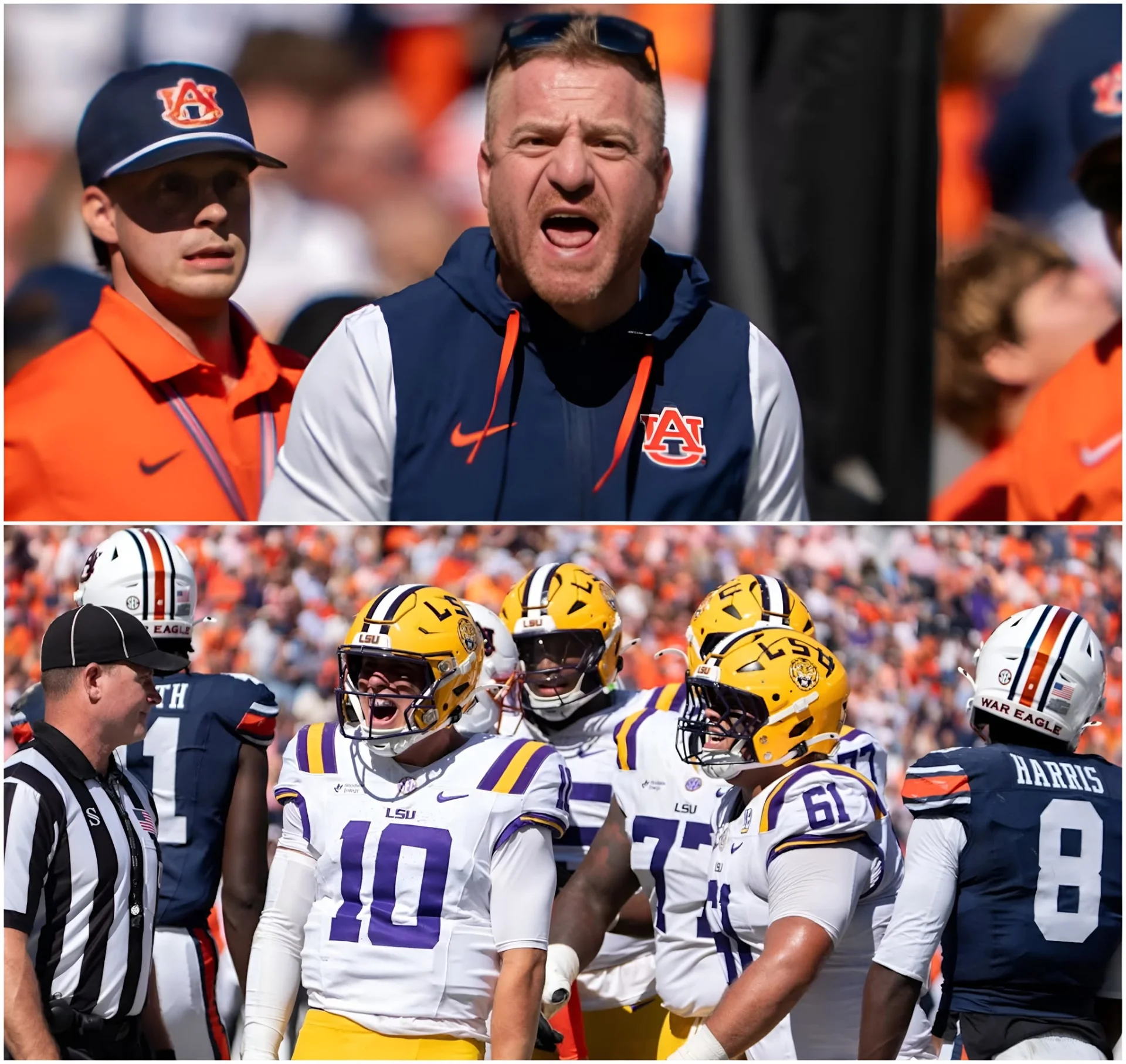 Cover Image for 🔥 BREAKING NEWS: Auburn Tigers head coach Alex Golesh’s postgame gesture toward the LSU Tigers players following his team’s crushing 38–17 defeat has gone viral on social media. [VIDEO]
