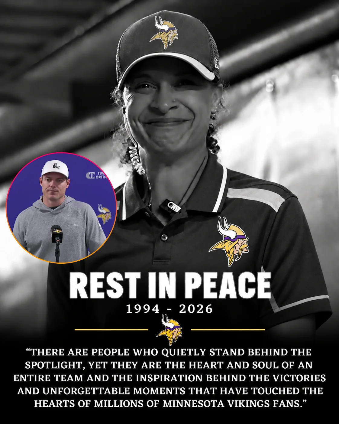 Cover Image for 💔🏈 HEARTBREAKING REPORT: Minnesota Vikings Community Confronts Emotional Claims About a Female Assistant Connected to Kevin O’Connell — A Powerful Reminder of Family, Loss, and the Unsung Heroes Behind the NFL! 💜💛😭