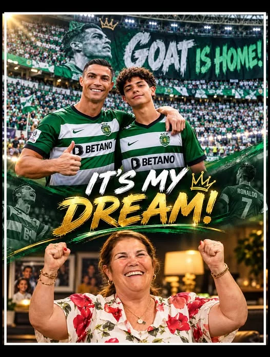 Cover Image for 🚨🥹🇵🇹 O SONHO MAIS EMOCIONANTE DE DOLORES AVEIRO: CRISTIANO RONALDO DE VOLTA AO SPORTING… COM O FILHO AO SEU LADO? 💚🤍  E se a história de Cristiano Ronaldo terminasse exatamente onde tudo começou? 😭⚽  Segundo relatos que circulam entre os adeptos, Dolores Aveiro, mãe de CR7, teria um desejo especial: ver o filho regressar ao Sporting CP ainda em vida. Mas há um detalhe que torna este sonho ainda mais emocionante…  Imagine Cristiano Ronaldo a voltar a vestir a camisola verde e branca, a marcar o seu histórico milésimo golo pelo clube que o lançou para o mundo e, quem sabe, a partilhar o balneário com Cristiano Jr.! 👑  Seria o regresso mais simbólico da história do futebol português? Com os rumores sobre o futuro de Ronaldo no Al-Nassr, a possibilidade alimenta a imaginação dos fãs — embora não exista confirmação de um regresso.  🥹 E tu, gostavas de ver CR7 regressar ao Sporting para fechar o ciclo da sua carreira?  ❤️ SIM — um final de conto de fadas! 😢 NÃO — deve terminar no Al-Nassr!