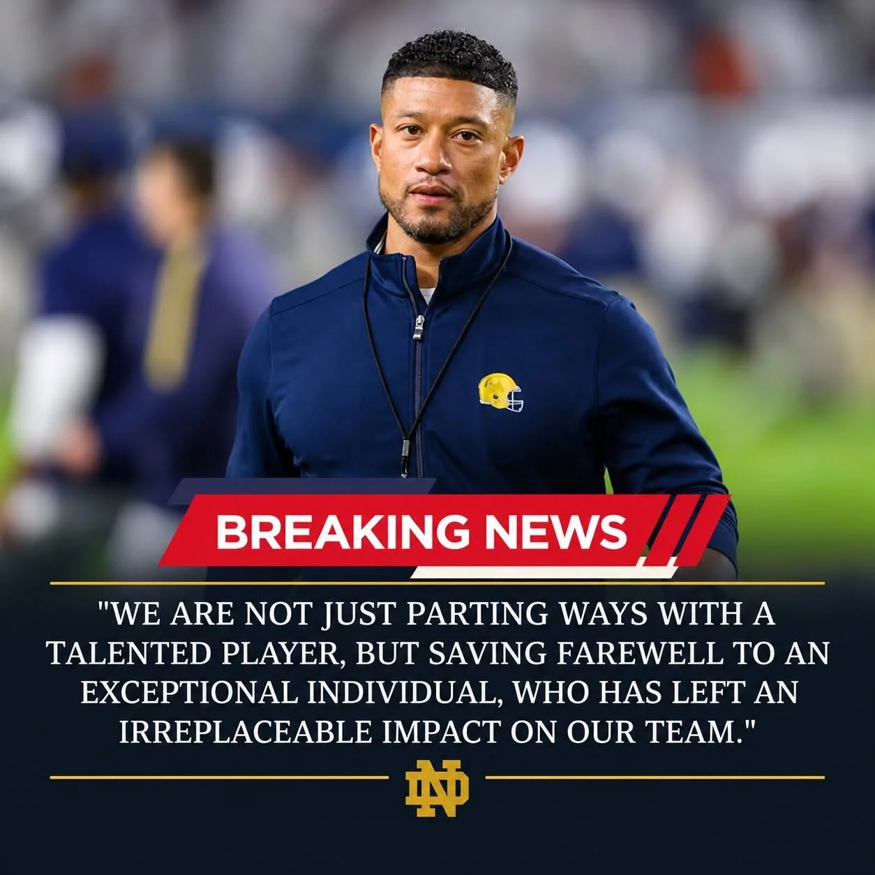 Cover Image for “WE WILL MISS YOU A LOT”: A Notre Dame Fighting Irish star will not be continuing with the team for the upcoming season, head coach Marcus Freeman has confirmed…
