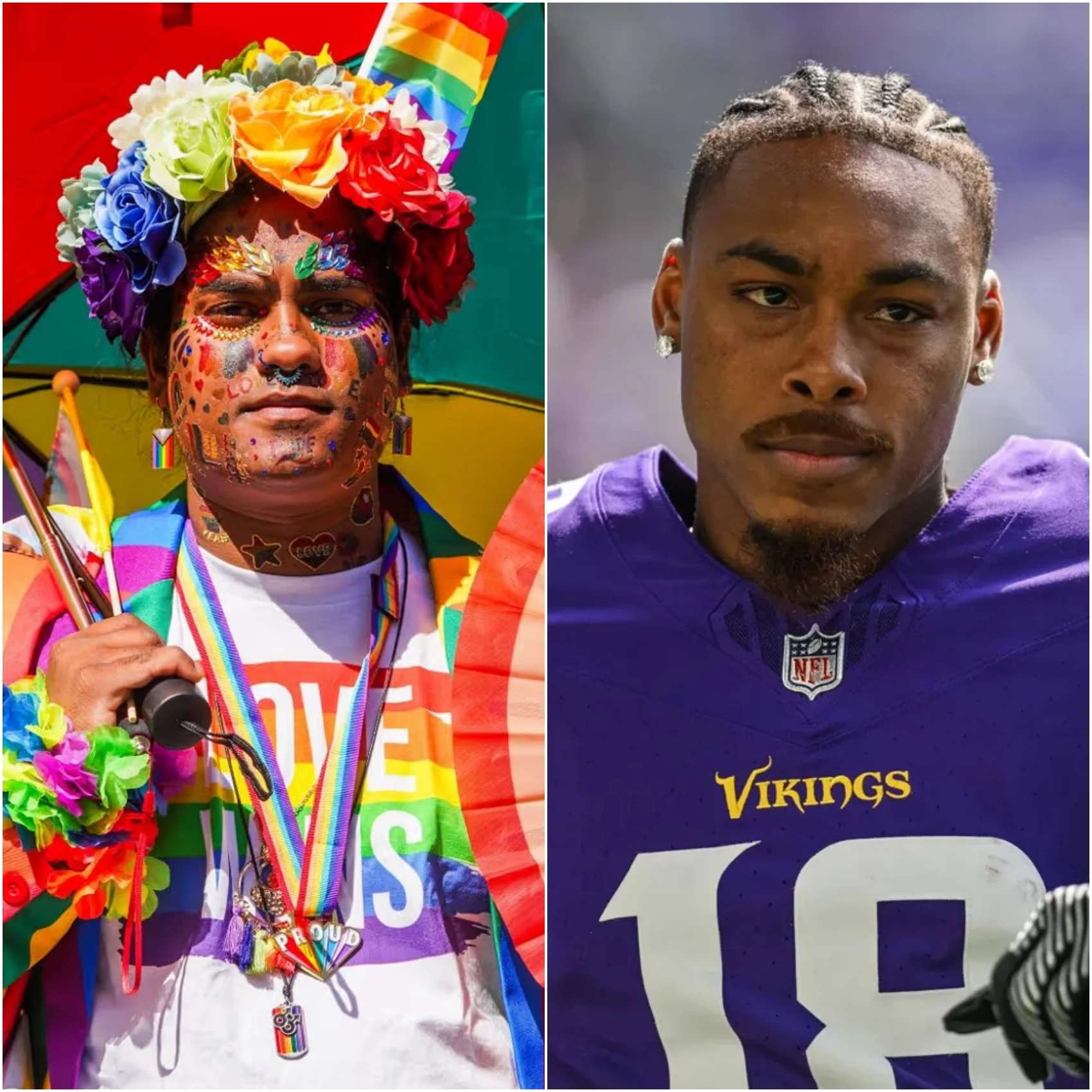 Cover Image for 🚨🏈 BREAKING: Minnesota Vikings Superstar Justin Jefferson Draws Attention Amid Unverified LGBTQ+ Pride Claims — Questions Surround Rainbow-Themed Gear, Player Freedom, and the NFL’s Commitment to Inclusion! 💜💛🔥