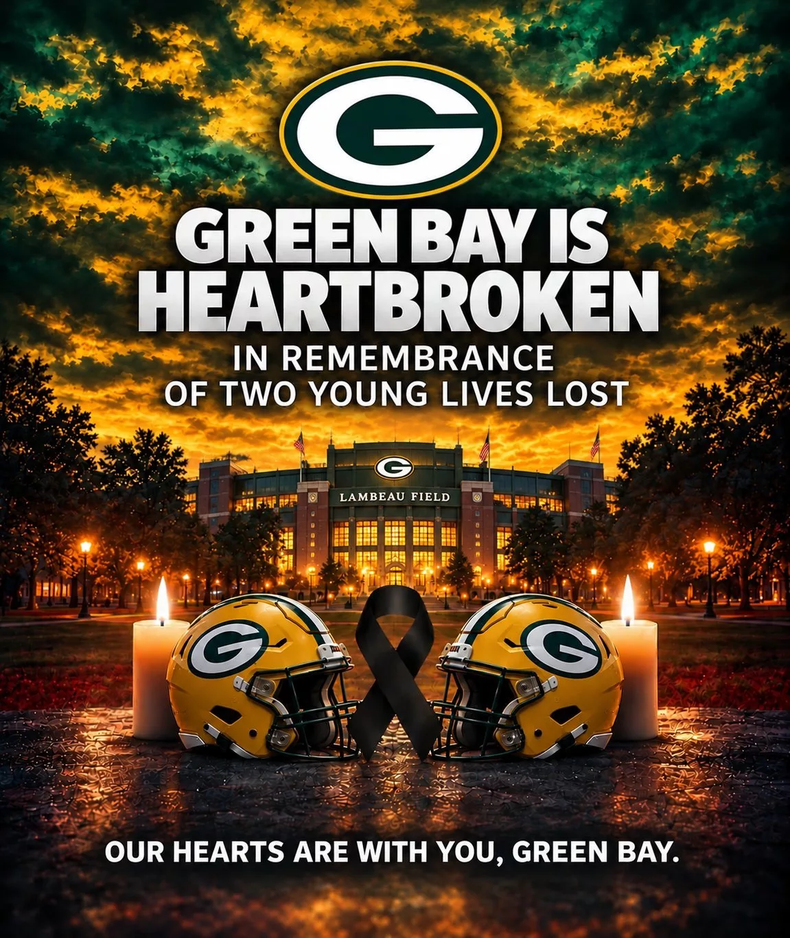 Cover Image for Two young lives were taken far too soon, and the pain is spreading throughout the entire community. The thoughts and prayers of Packers Nation are with the families, friends, and everyone who is hurting tonight.
