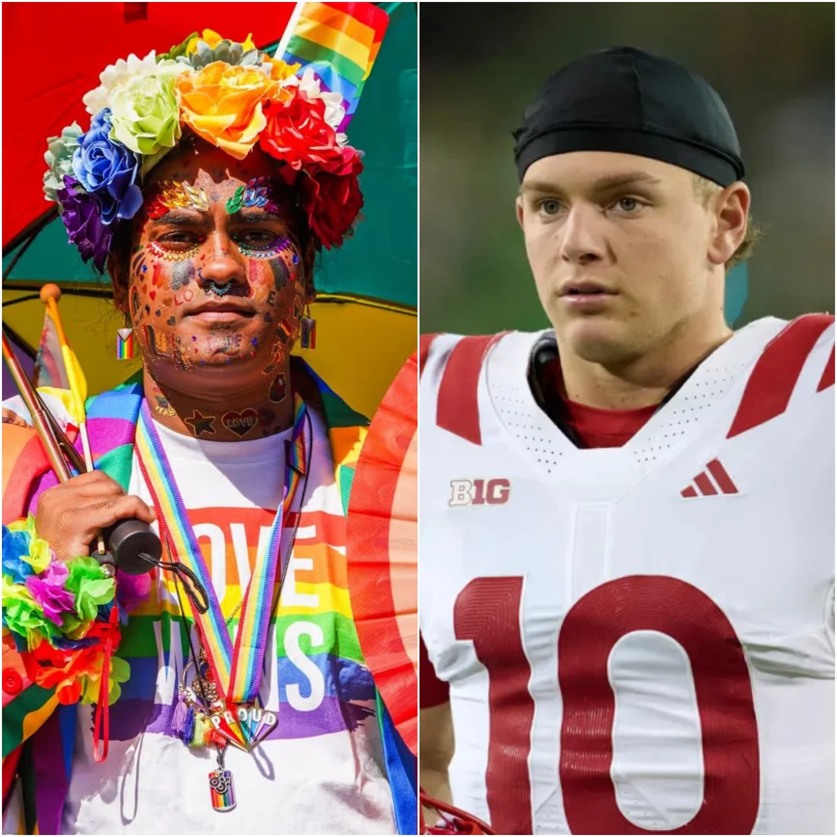 Cover Image for 🚨🏈 BREAKING: Nebraska Cornhuskers Star Anthony Colandrea Draws Attention Amid Unverified LGBTQ+ Pride Round Claims — Questions Surround Rainbow-Themed Gear, Player Freedom, and College Football’s Commitment to Respect! ❤️🤍🔥