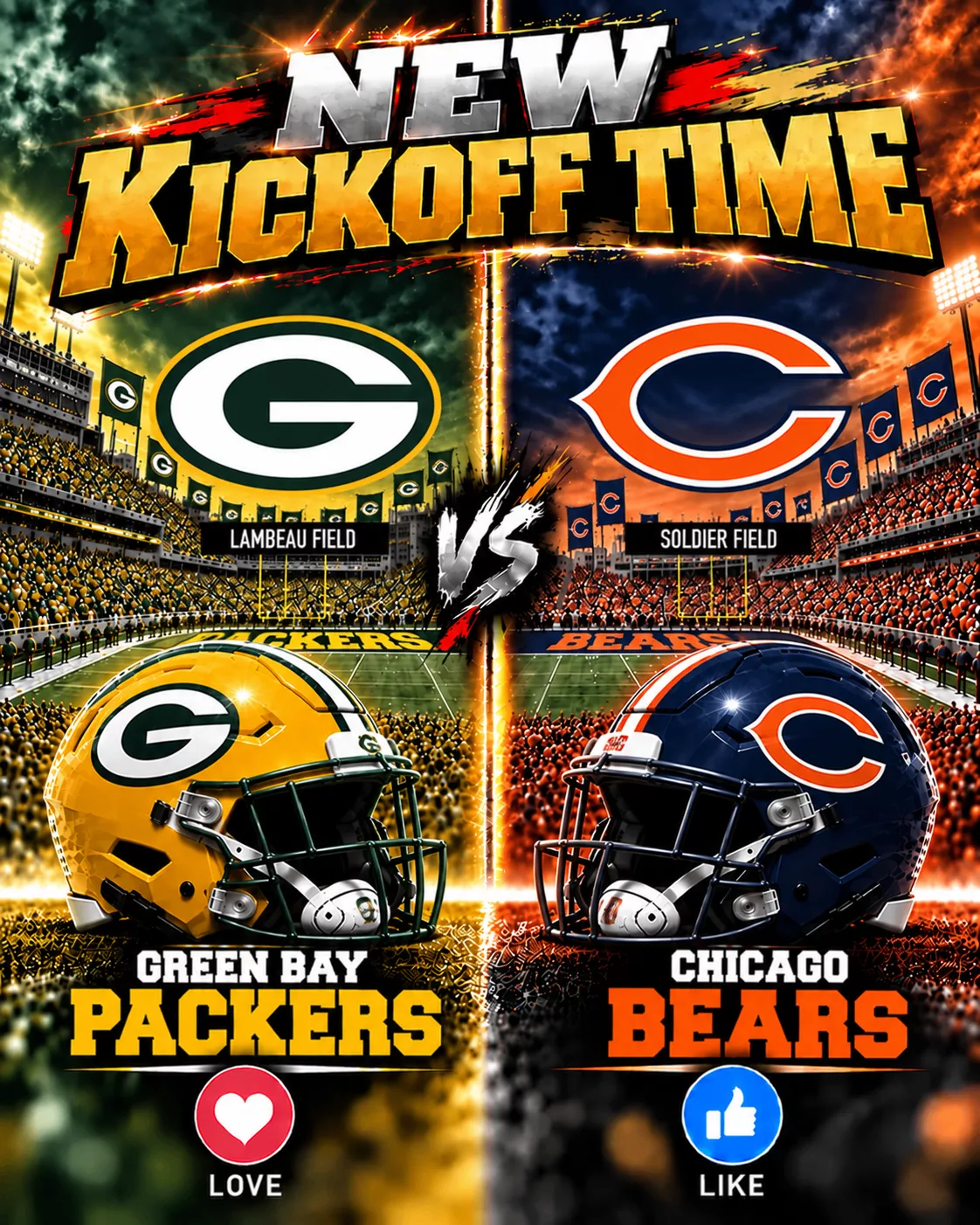 Cover Image for BREAKING — KICKOFF TIME SUDDENLY CHANGED: SCHEDULE ADJUSTED FOR THE LEGENDARY NFC NORTH RIVALRY BETWEEN GREEN BAY PACKERS AND CHICAGO BEARS