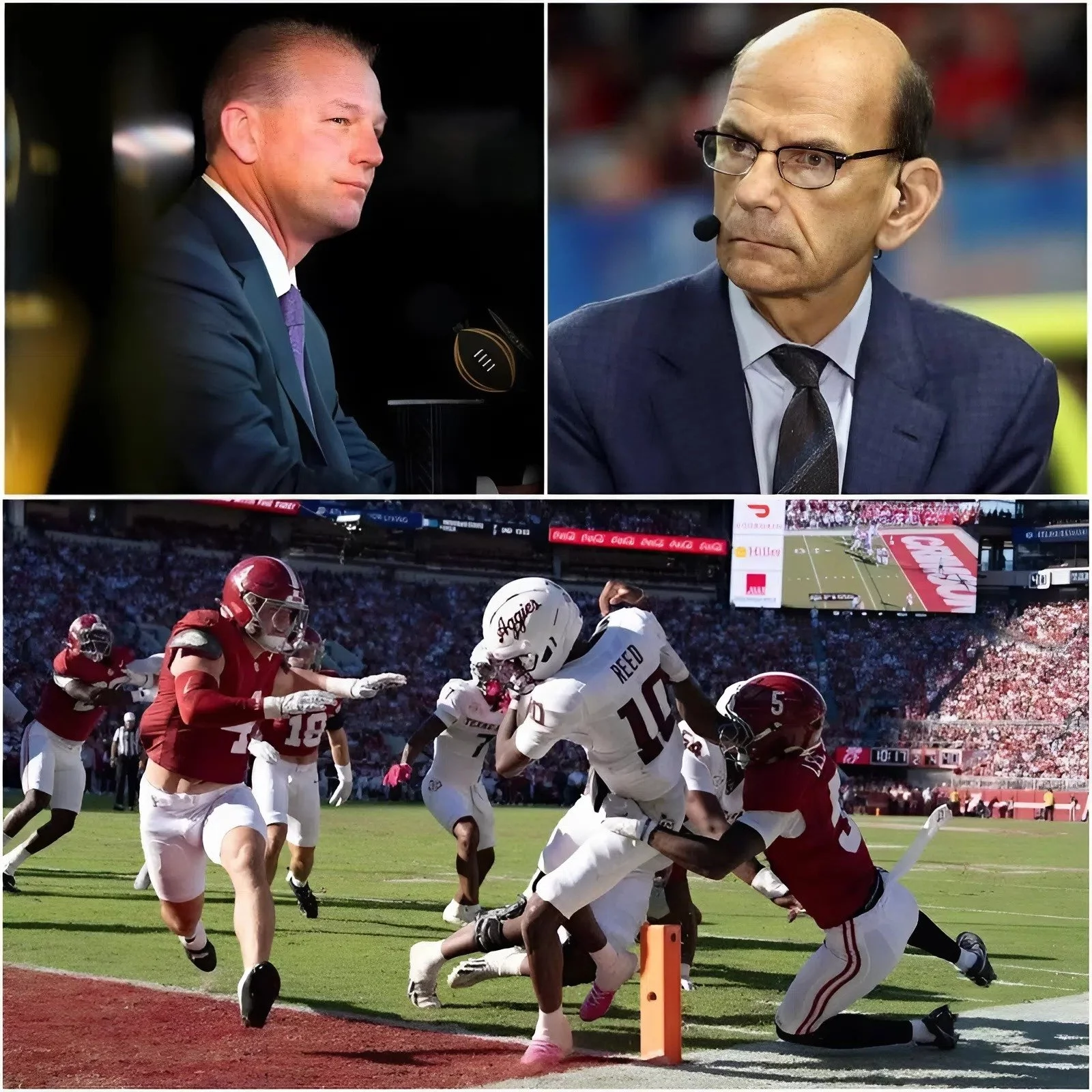 Cover Image for After the Alabama Crimson Tide’s hard-fought 31–20 victory over the Texas A&M Aggies, the hardest “hit” of the afternoon didn’t come from the football field — it came from the broadcast booth.
