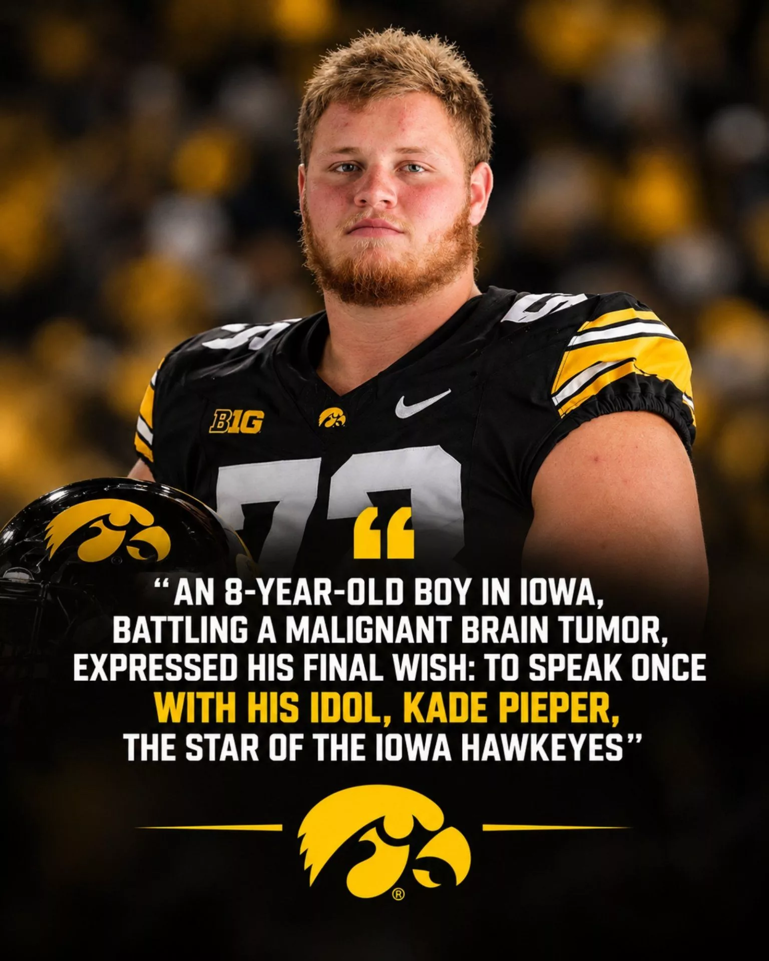 Cover Image for 💔 HEARTBREAKING: 8-Year-Old Boy Battling Brain Cancer Makes Final Wish to Meet Iowa Hawkeyes Star Kade Pieper — What the Football Player Does Next Leaves an Entire Hospital in Tears
